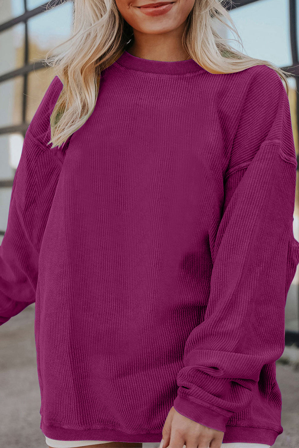 Grass Green Ribbed Corded Oversized Sweatshirt