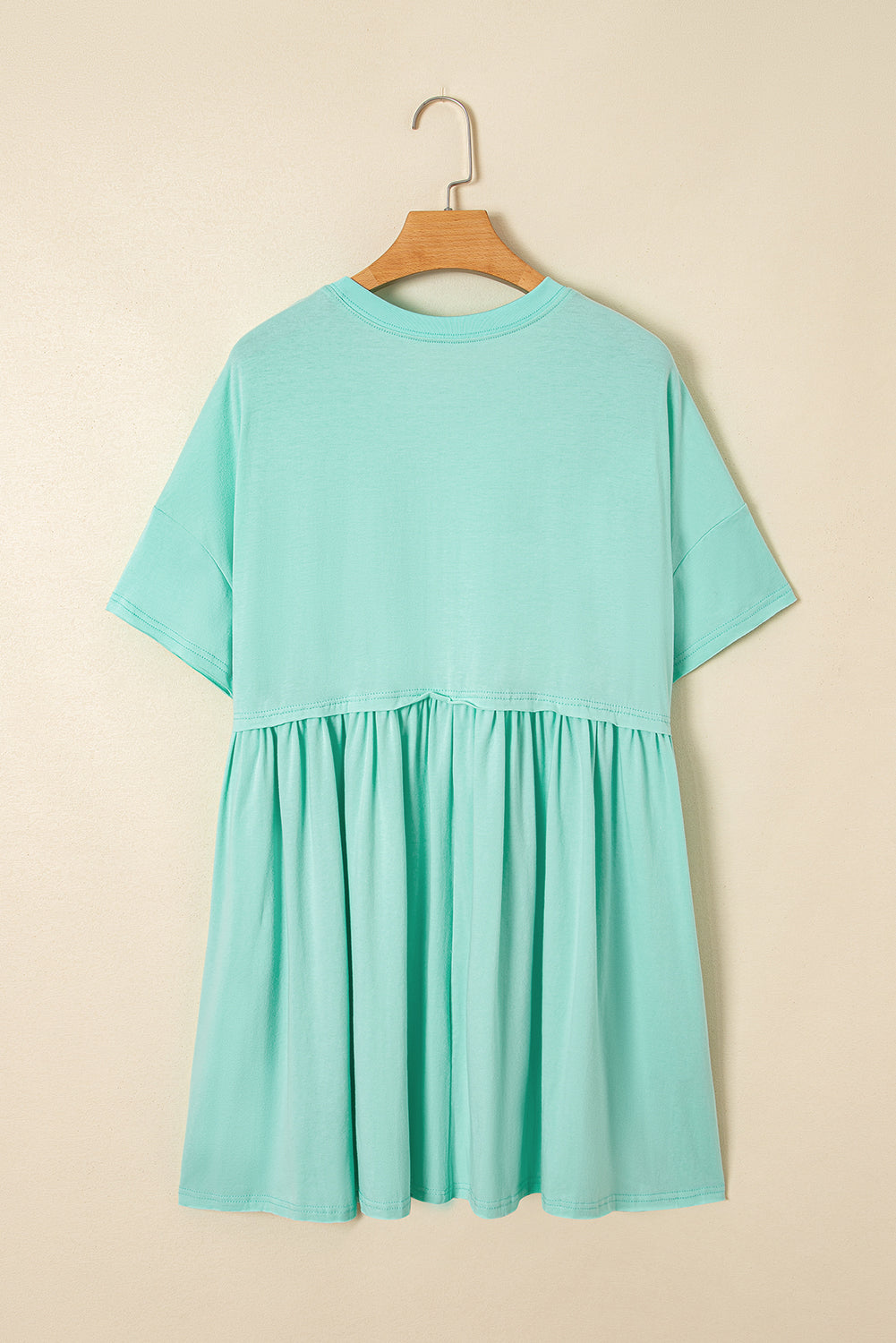 Sky Blue Solid Color Pocketed Raw Edge Babydoll Dress