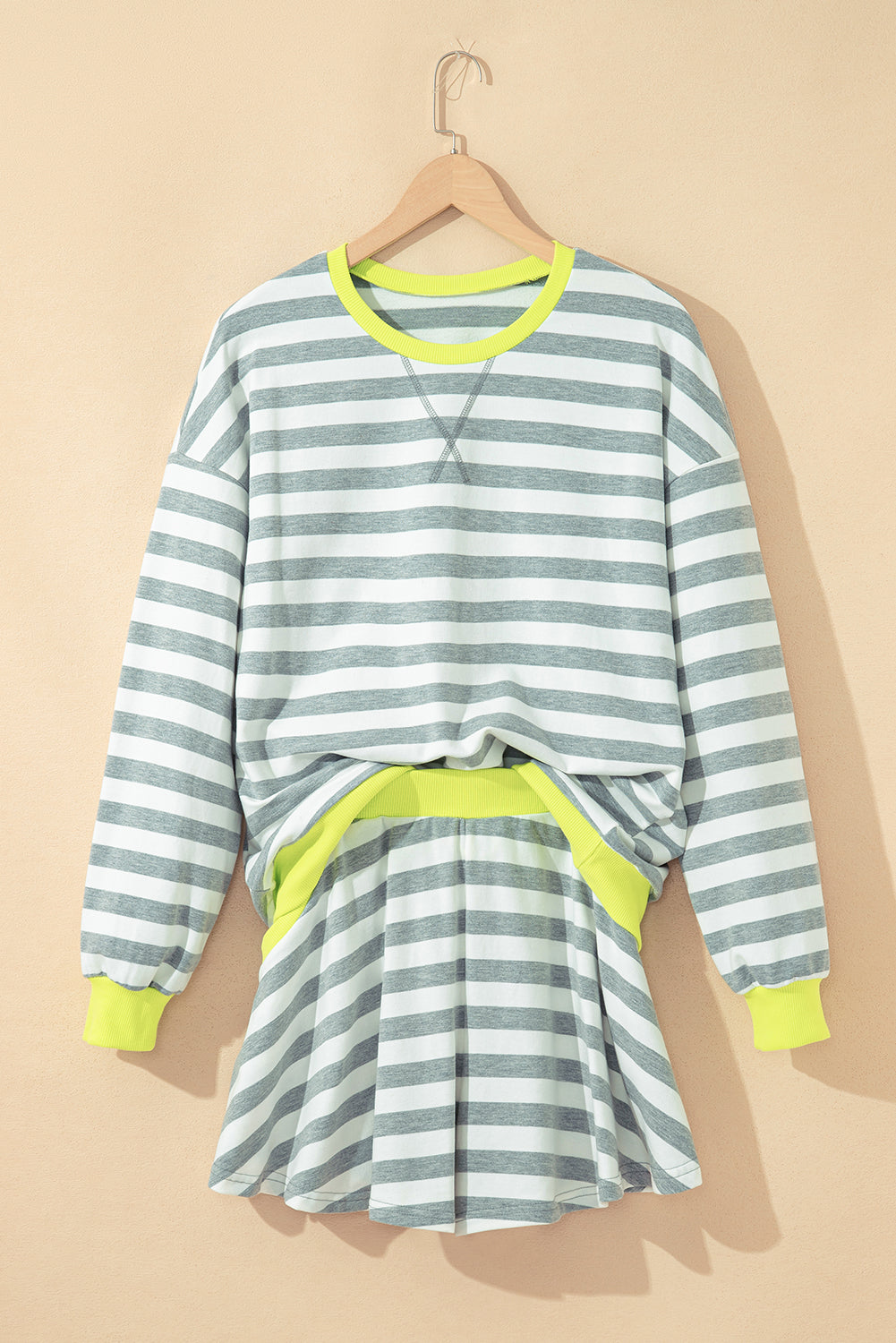 Black Stripe Color Block Edge Pullover and Shorts PLus Size Set