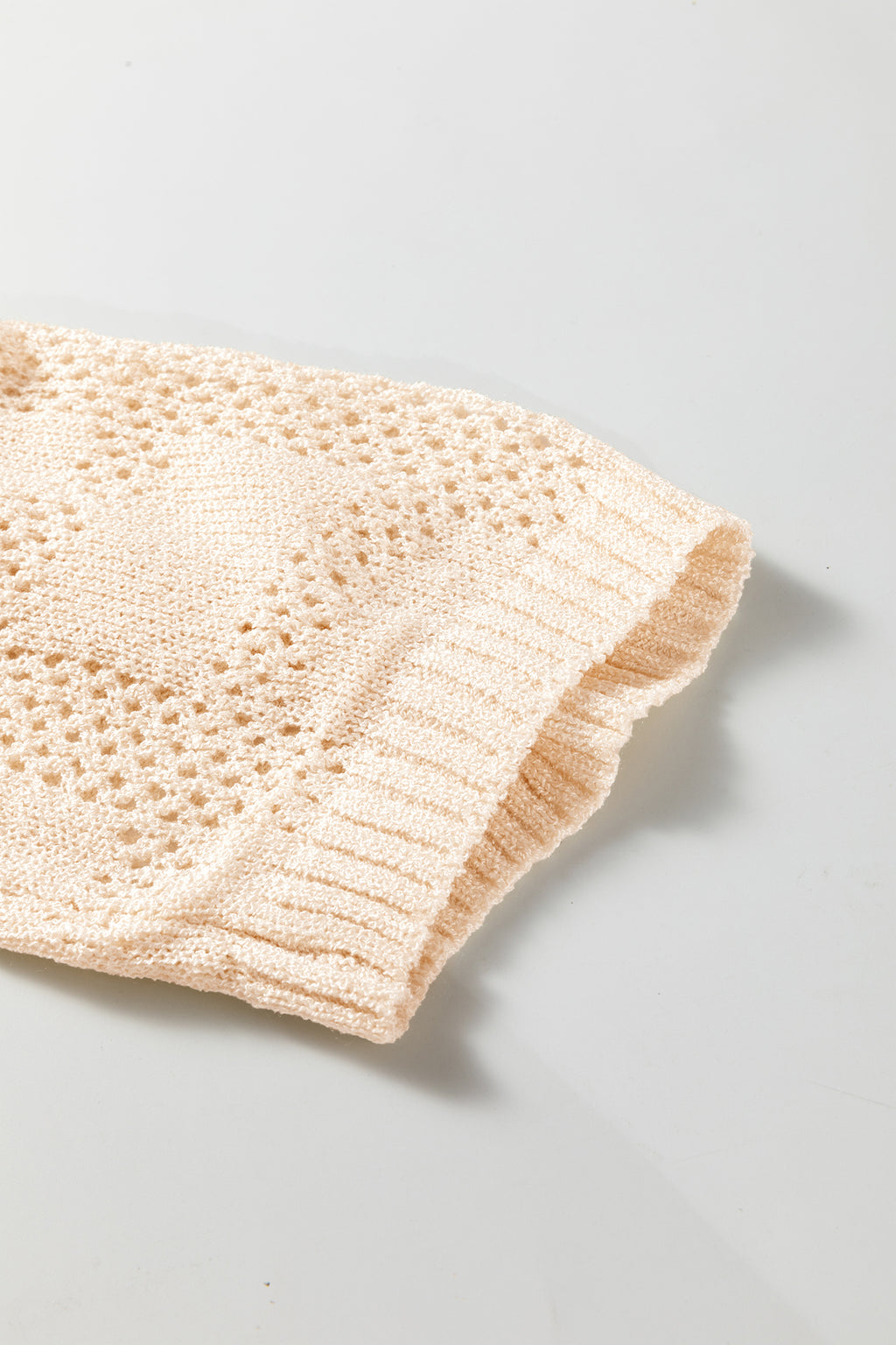 White Plaid Pattern Crochet Knit Short Sleeve Sweater