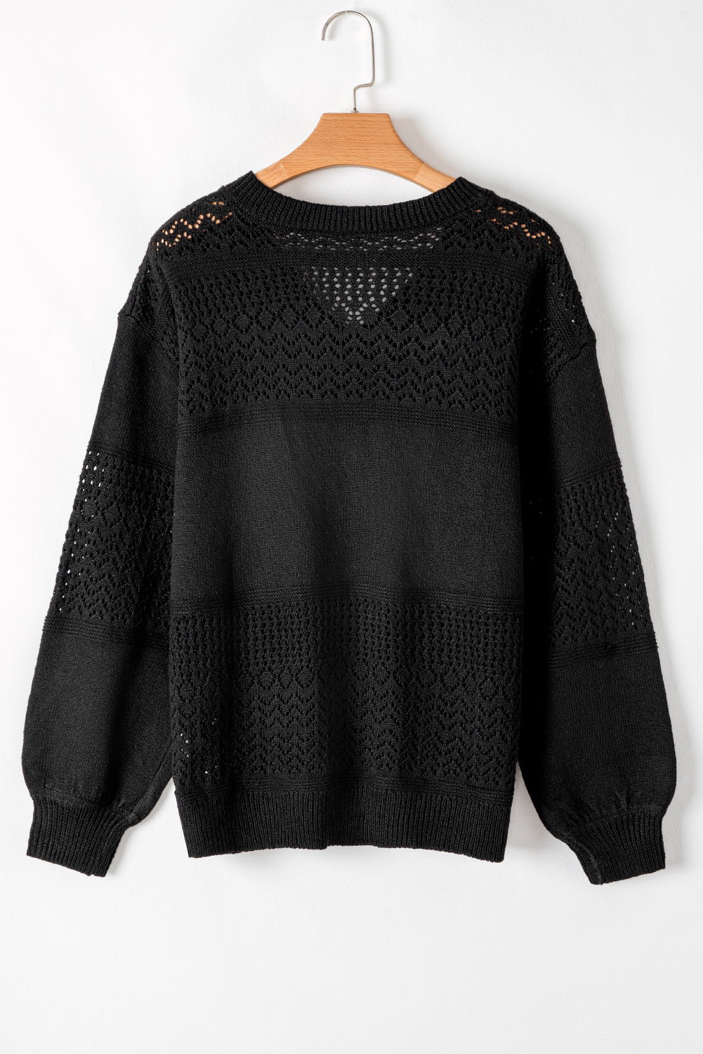 Sky Blue Eyelet Pattern Detail V Neck Drop Shoulder Sweater