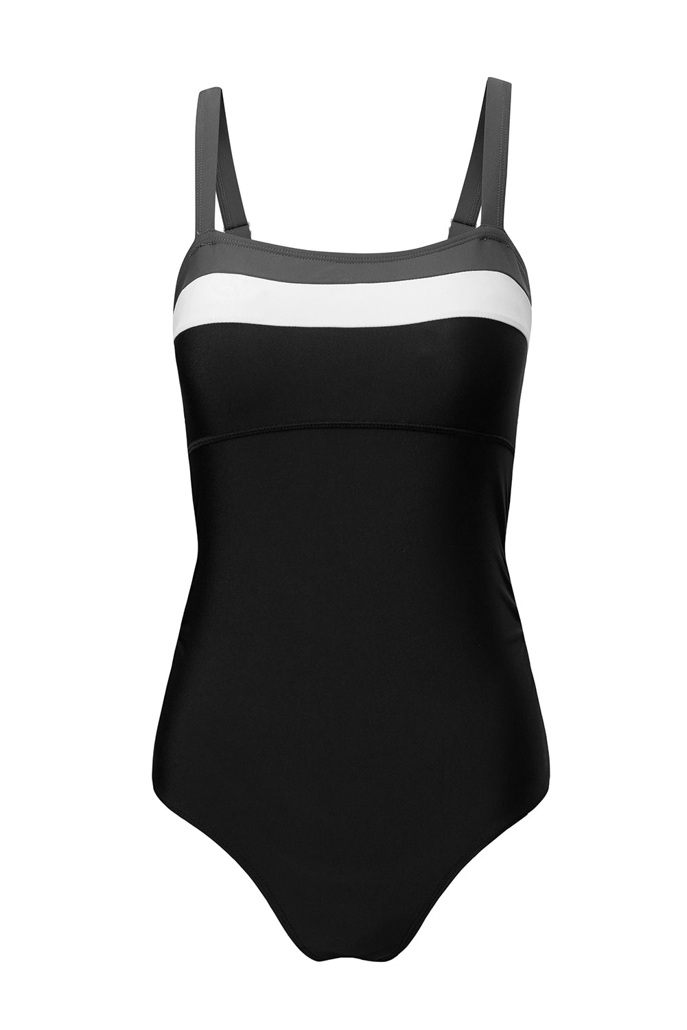 Navy Blue Color Block Detail Adjustable Straps One Piece Swimsuit