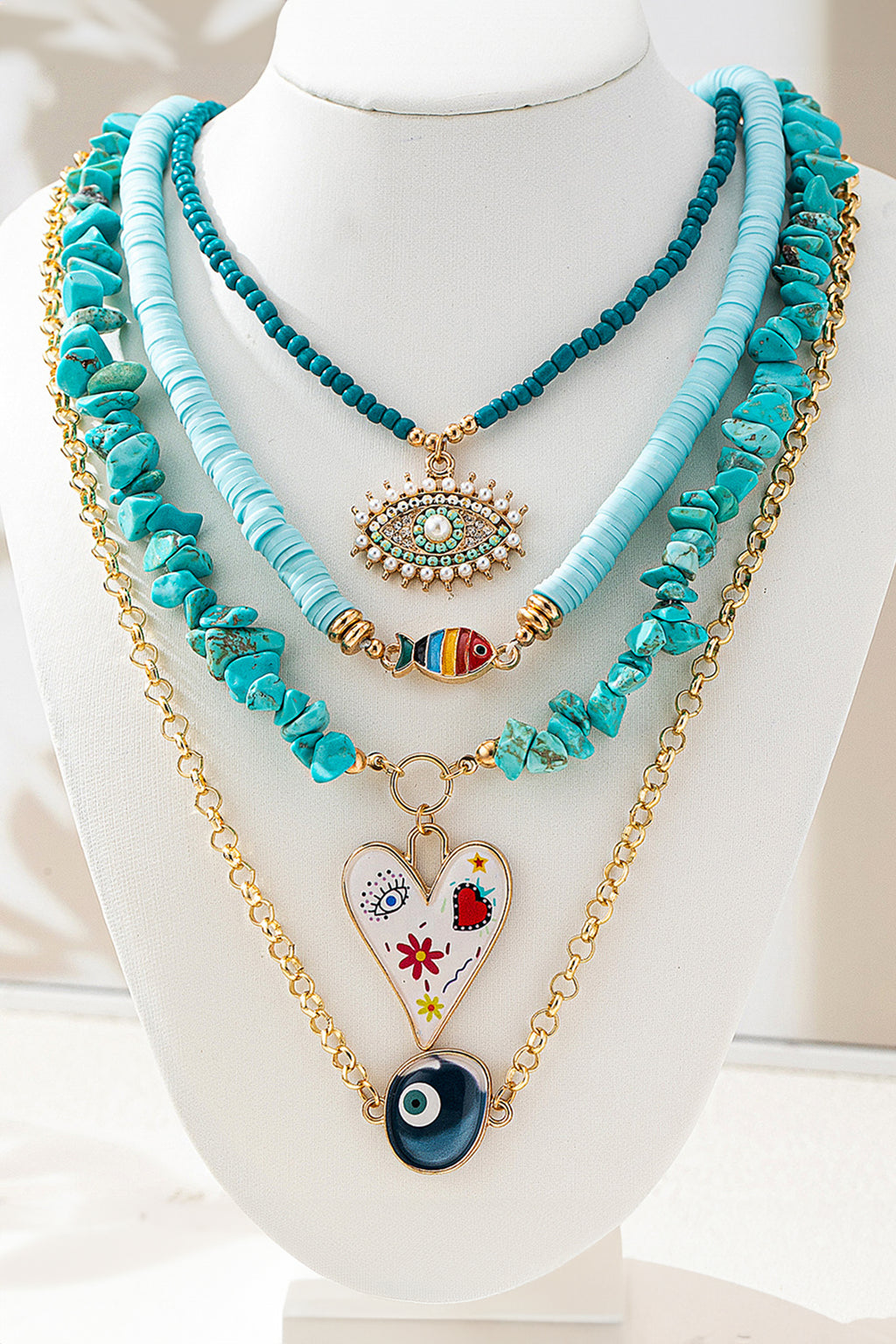 Turquoise 4 Pieces Stackable Boho Necklace Set