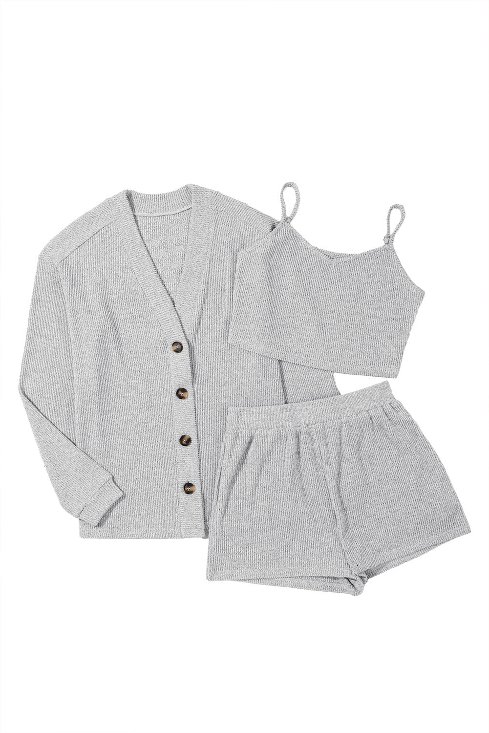 Black 3 Pcs Crop Tank Top Shorts with Cardigan Lounge Set