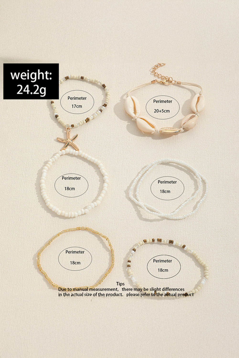 White Starfish Shell Decor Multi Layer Beaded Bracelet Set