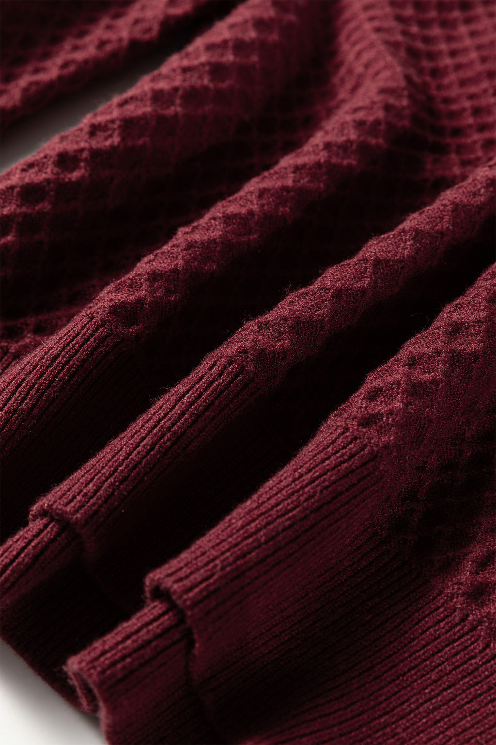 Burgundy  Contrast Lace Frilled Trim Raglan Sleeve Sweater