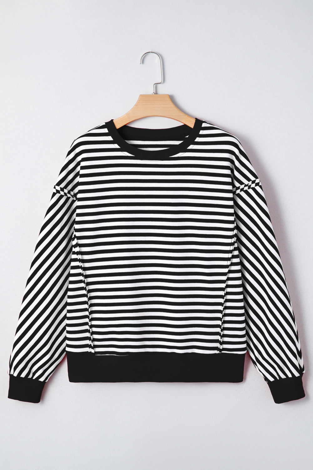 Orange Stripe Exposed Seam Drop Shoulder Casual Pullover Top