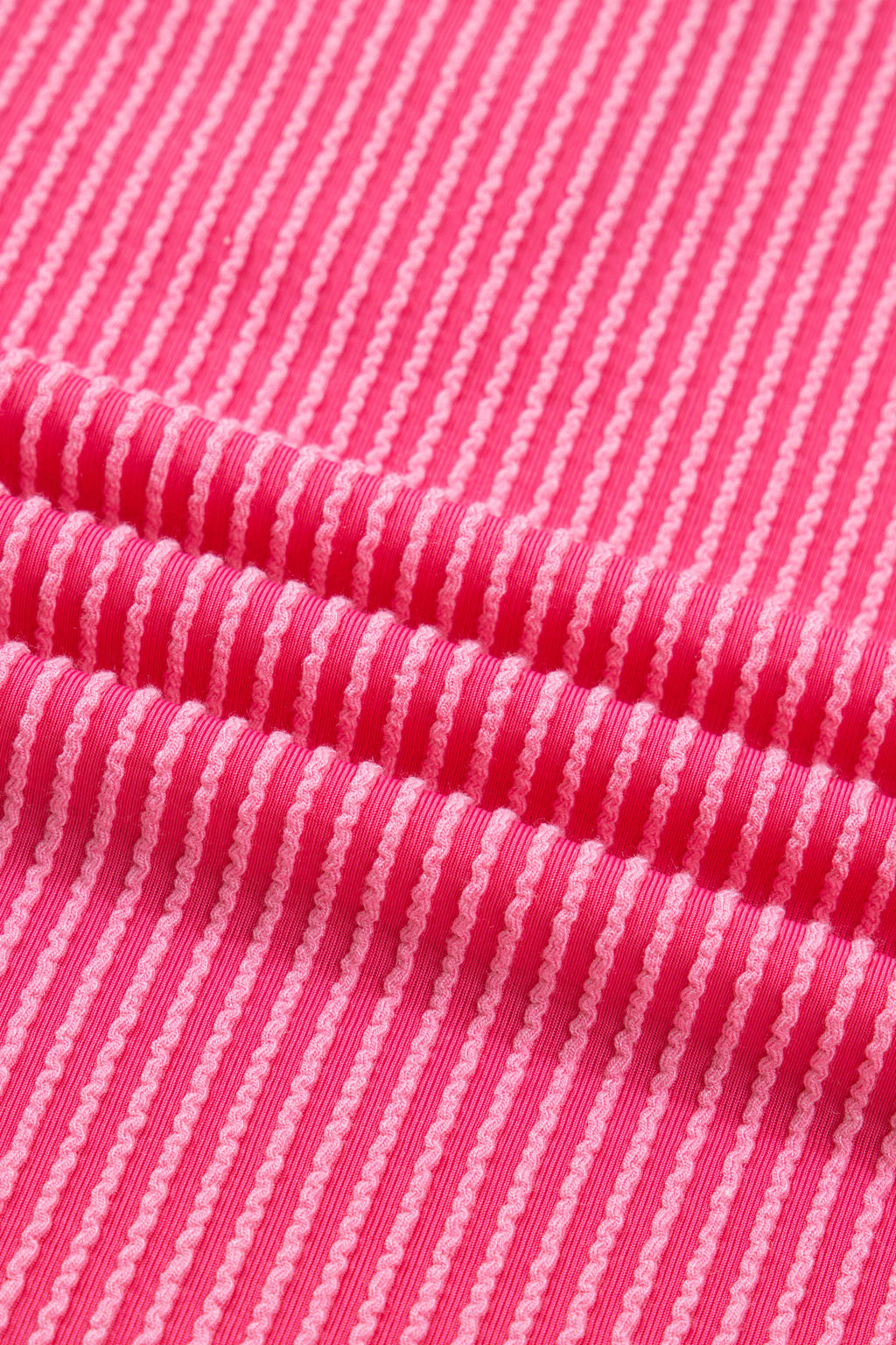 Bright Pink Twisted Ribbed Color Block Patchwork Henley Short Sleeve T Shirt