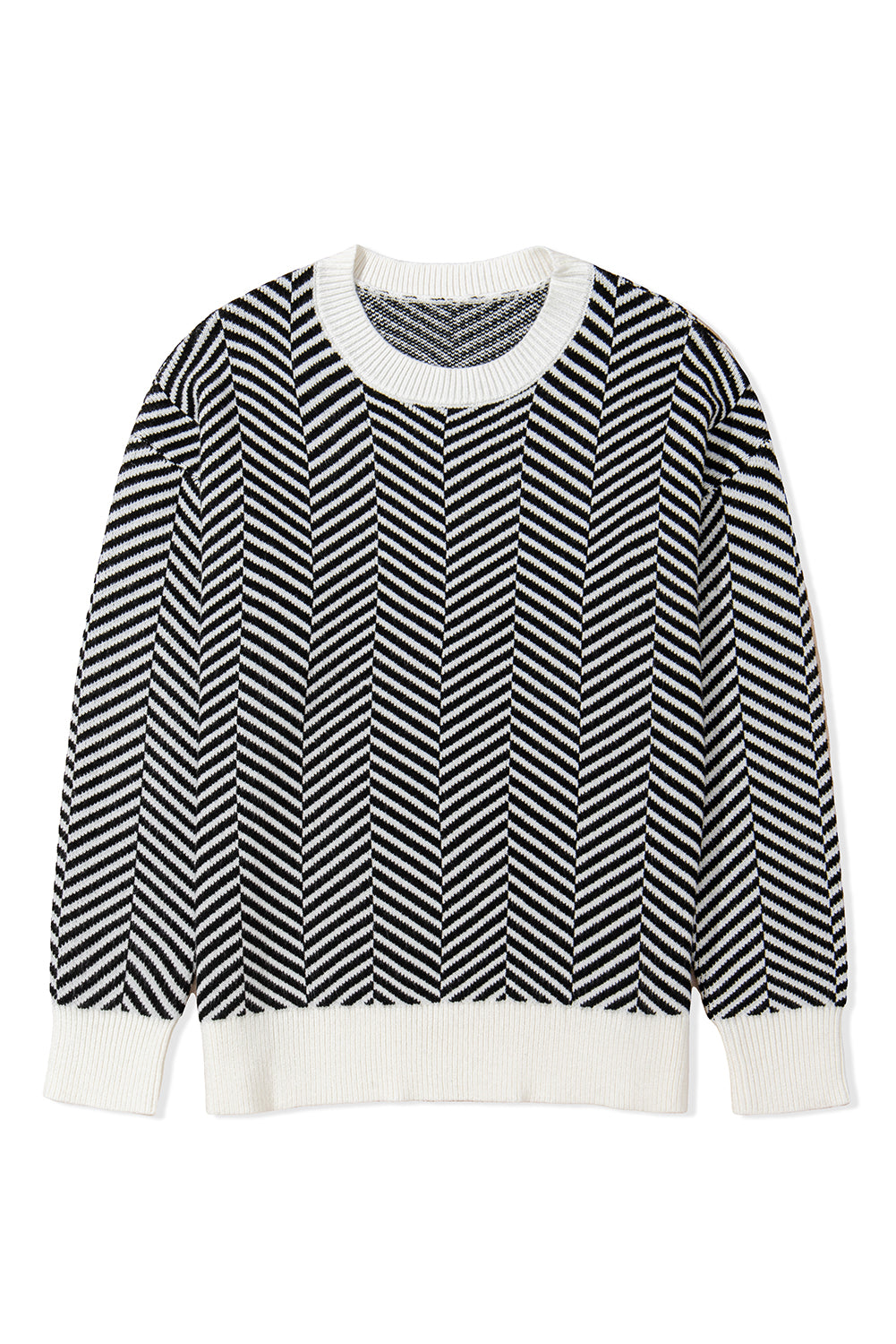 Coffee Contrast Edge Crew Neck Drop Shoulder Sweater