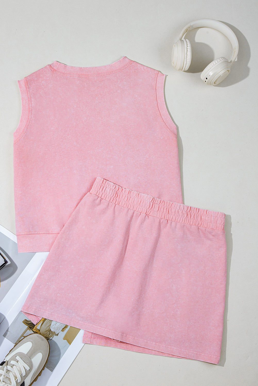 Light Pink USA Flag Graphic Tank Top and Skort Short Set