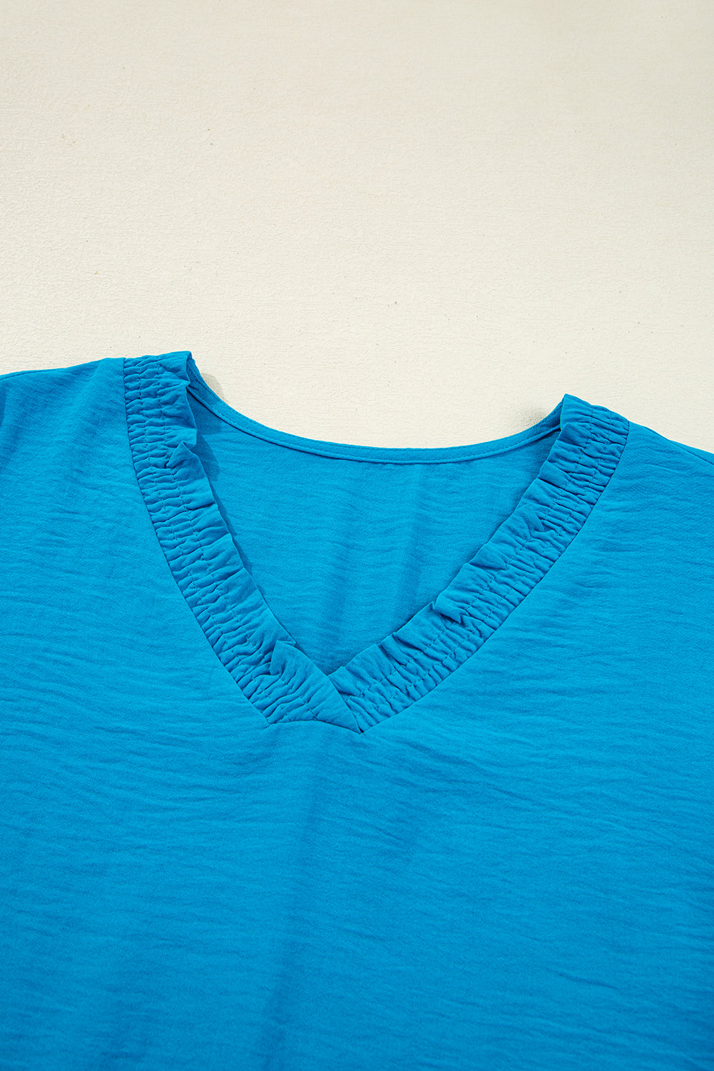 Sky Blue Frilled V Neck Bracelet Sleeve Shift Mini Dress