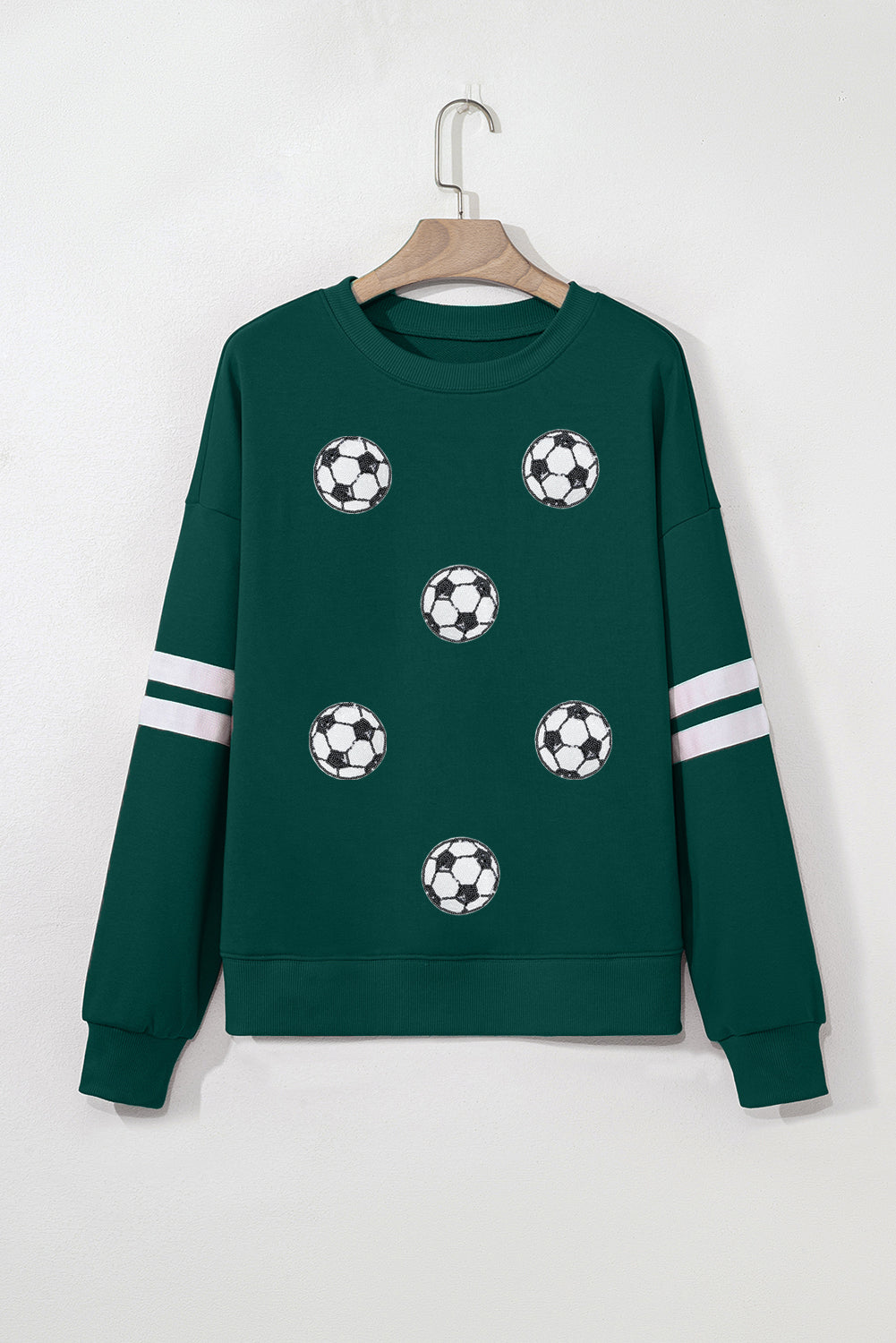 Evergreen Soccer Football Sequin Patched Graphic Oversized Varsity Sweatshirt