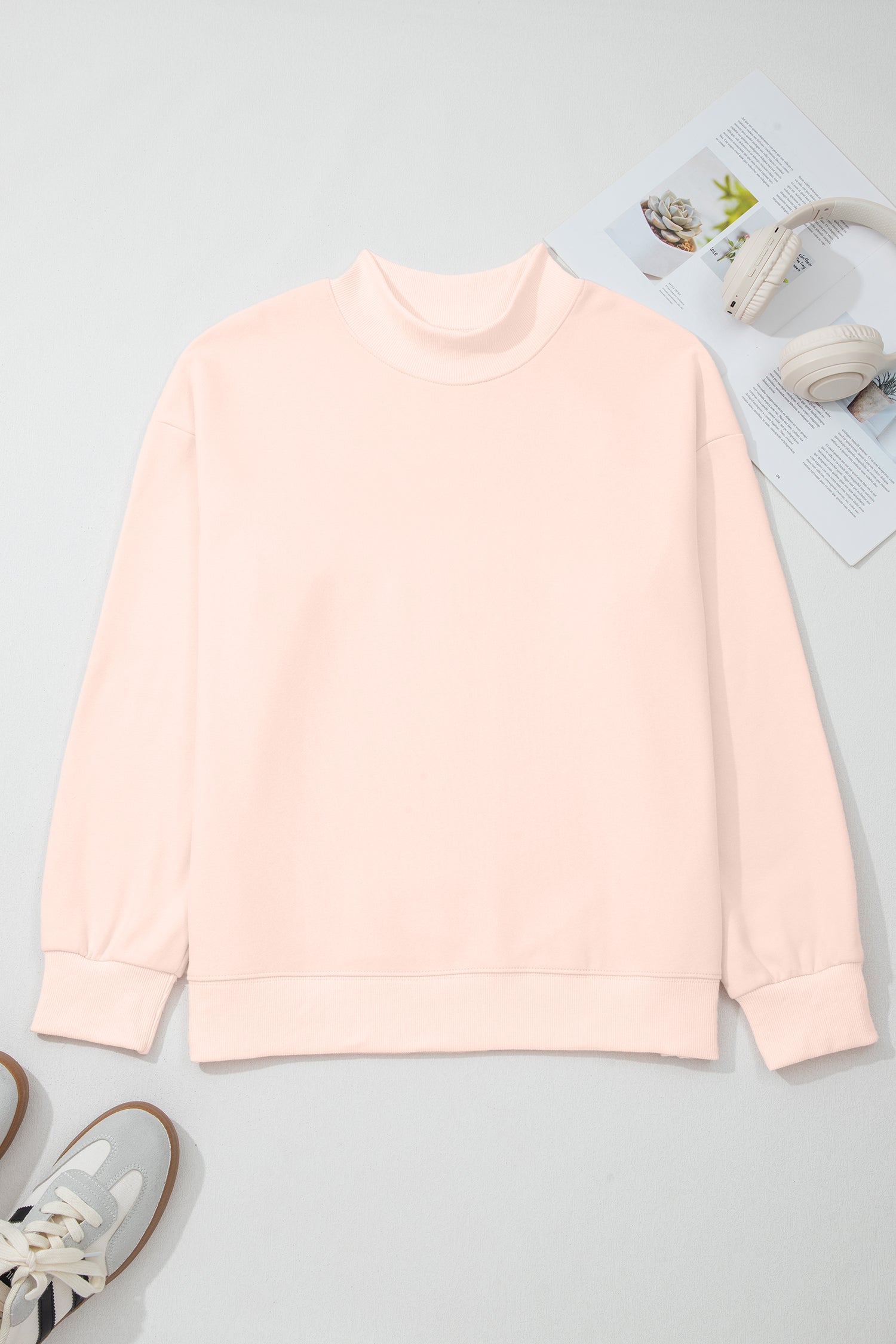 Bright Pink Oversize Blessed Embroidered Mock Neck Sweatshirt