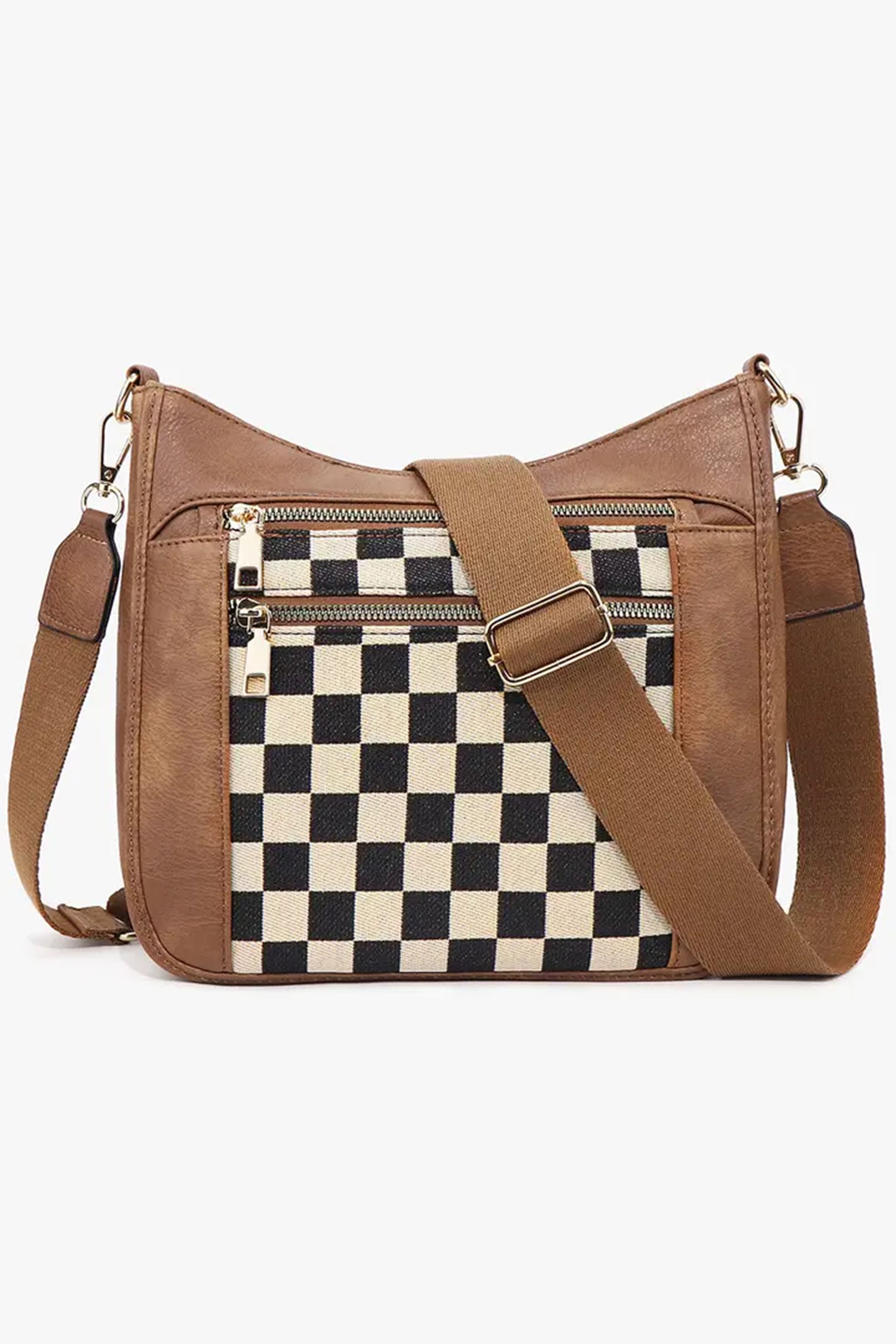 Black Checkered Patchwork Single Shoulder PU Leather Bag