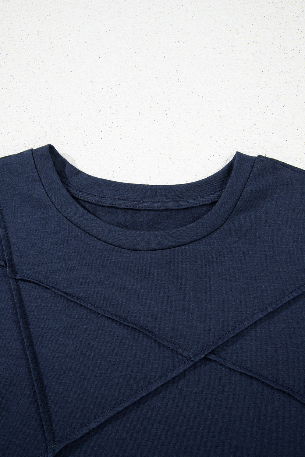 Medium Grey Solid Color Toothpick Stripe Round Neck T Shirt