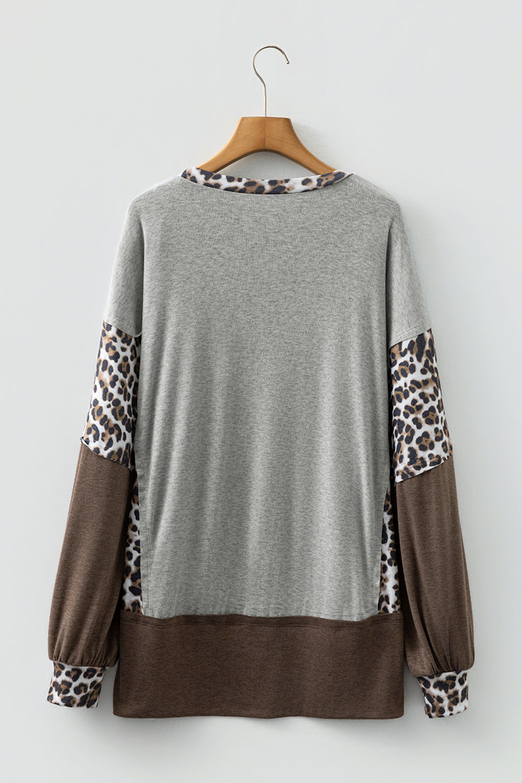 Gray Plus Size Leopard Color Block Patchwork Dolman Sweatshirt