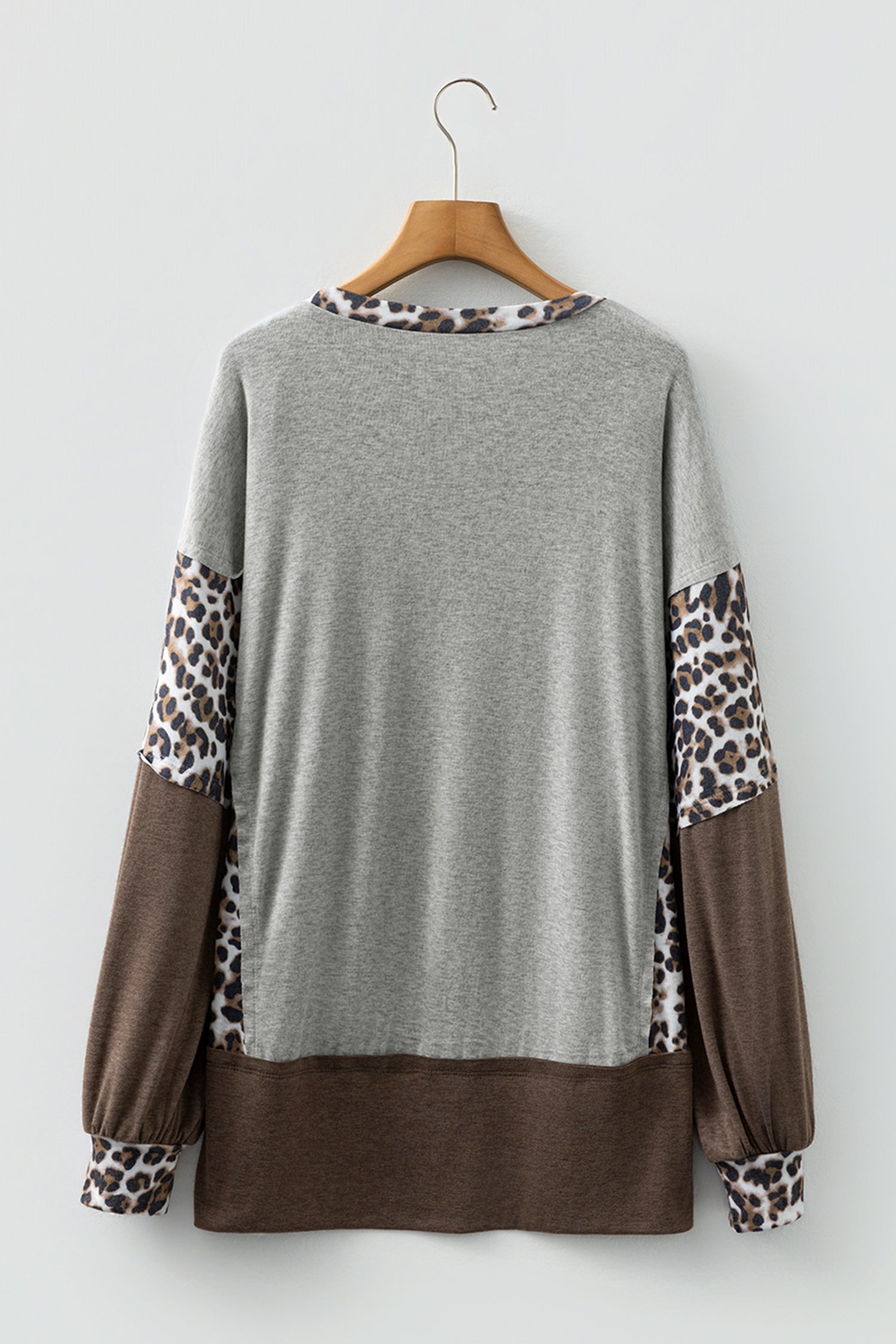 Gray Plus Size Leopard Color Block Patchwork Dolman Sweatshirt