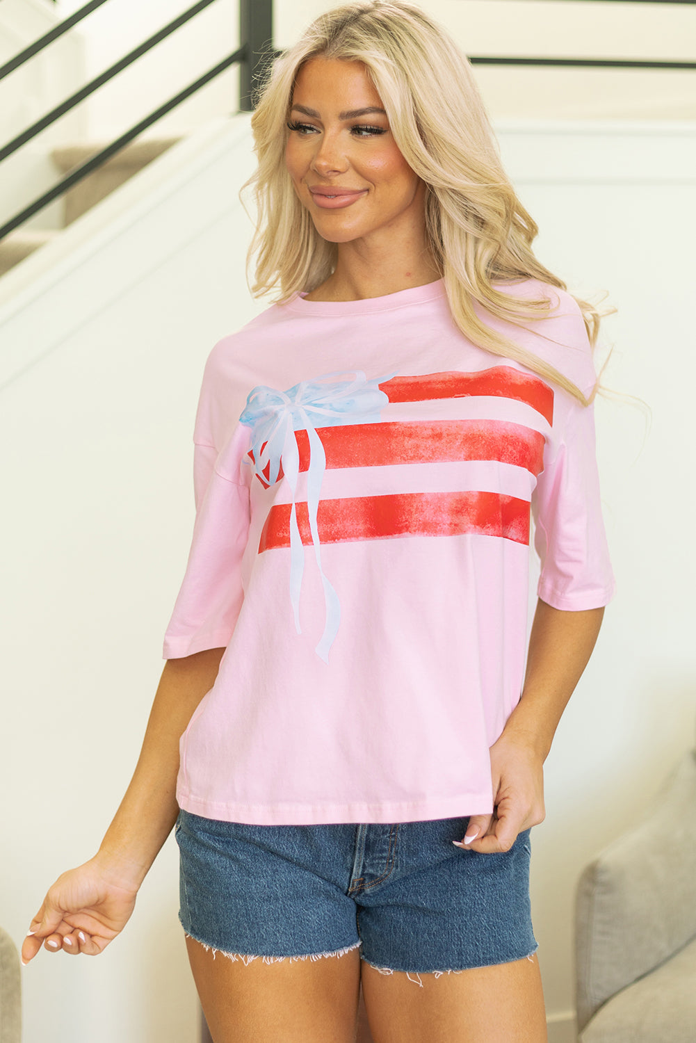 Myosotis Flag Bow Graphic Crewneck Tee