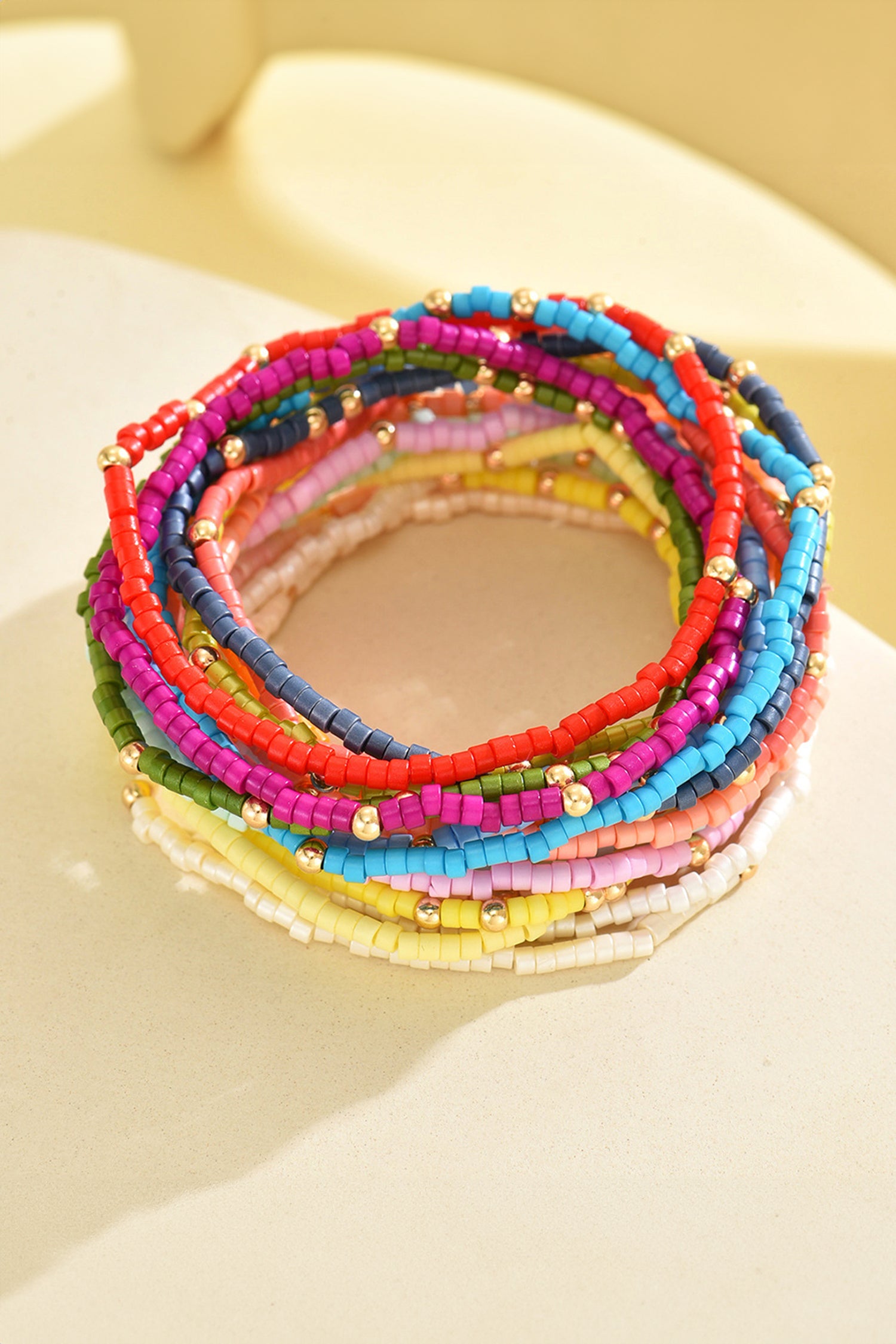 Gold 19pcs Multicolor Boho Bead Stretch Bracelet Set