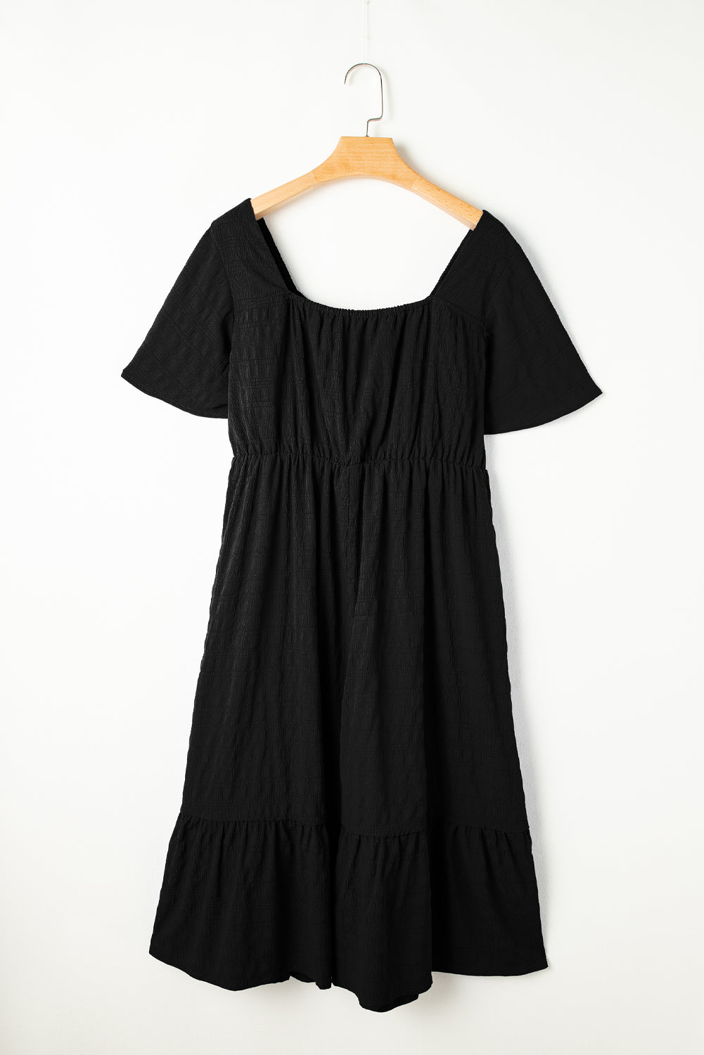 Red Plus Size Short Sleeve Lace-up High Waist Midi Dress
