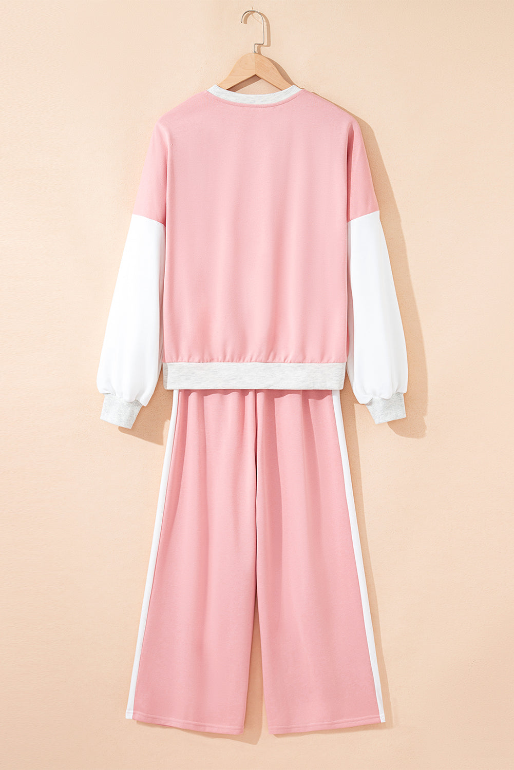 Apricot 2pcs Color Block Pullover Loose Pant Set
