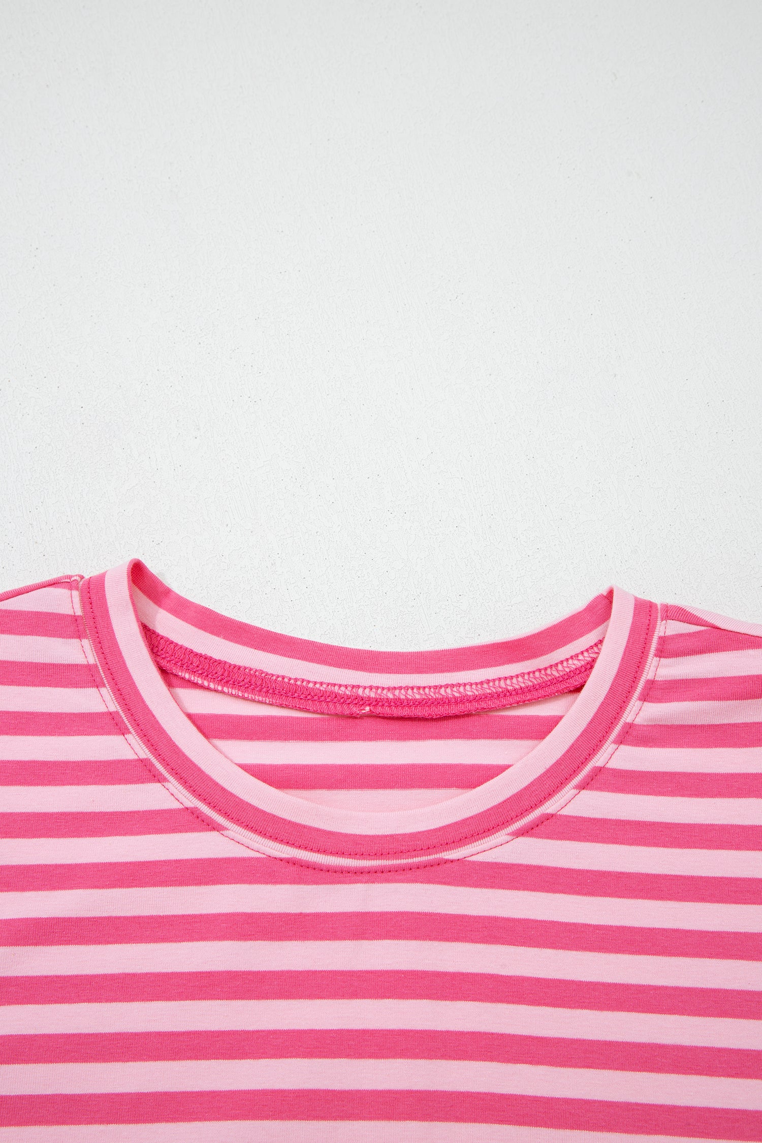 Rose Stripe Drop Shoulder Round Neck Top and Buttoned Straight Pants Two Piece Set