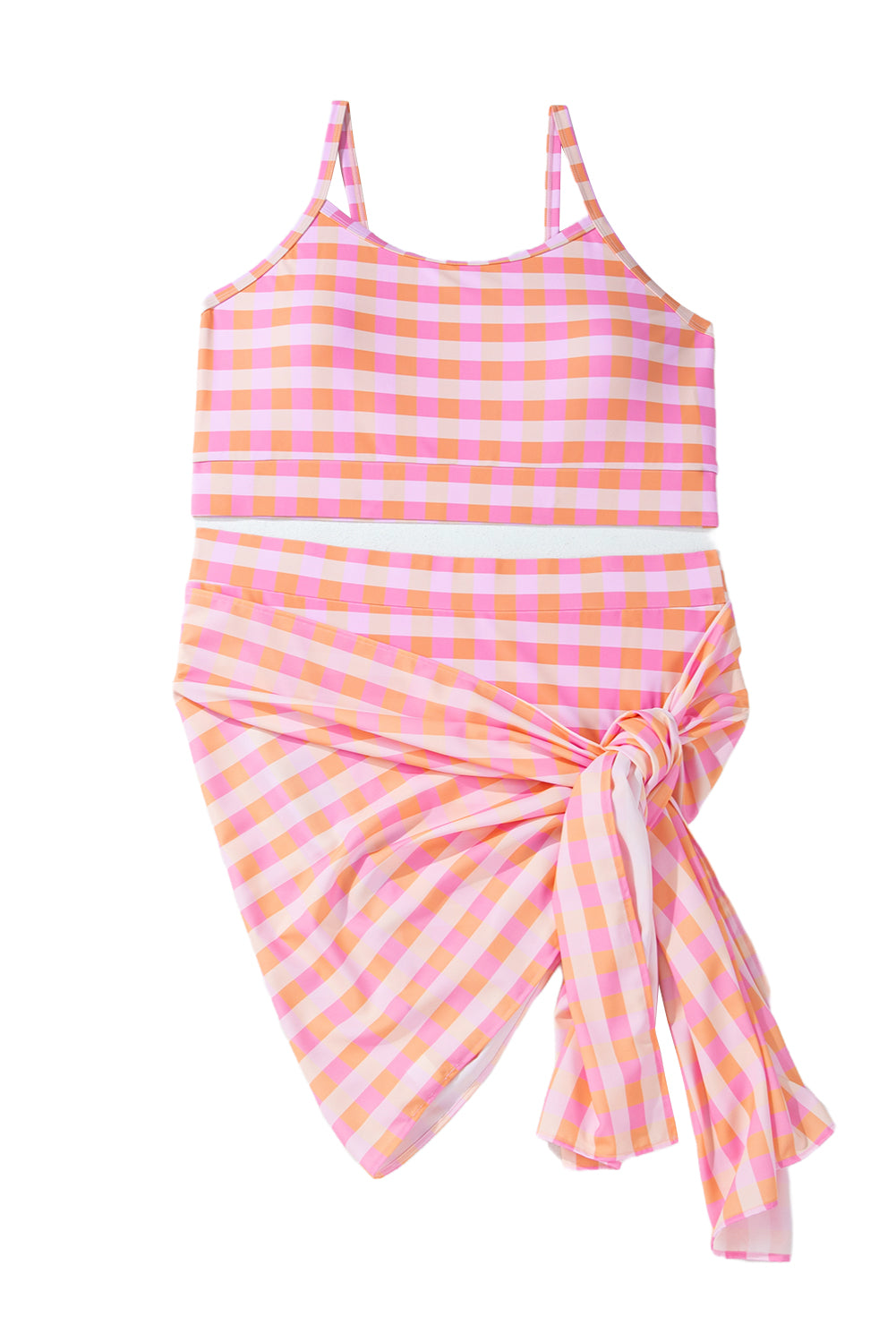 Pink Plus Size Plaid Print High Waist Bikini Set