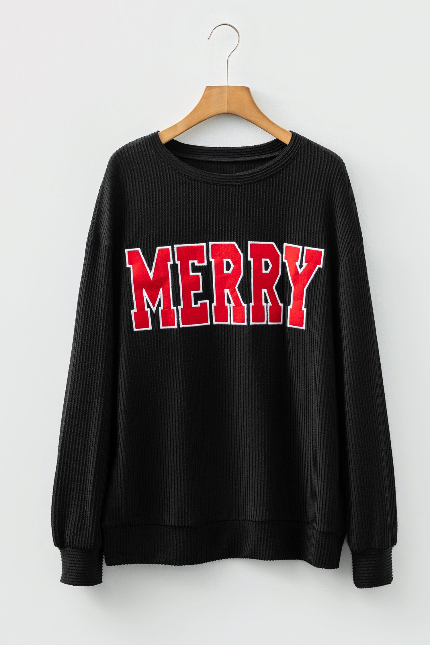 Black MERRY Corded Long Sleeve Top and Pockets Pants Set