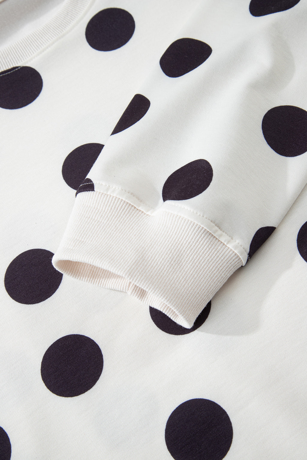 Beige Polka Dot Print Drop Shoulder Pullover Drawstring Jogger Pant Set