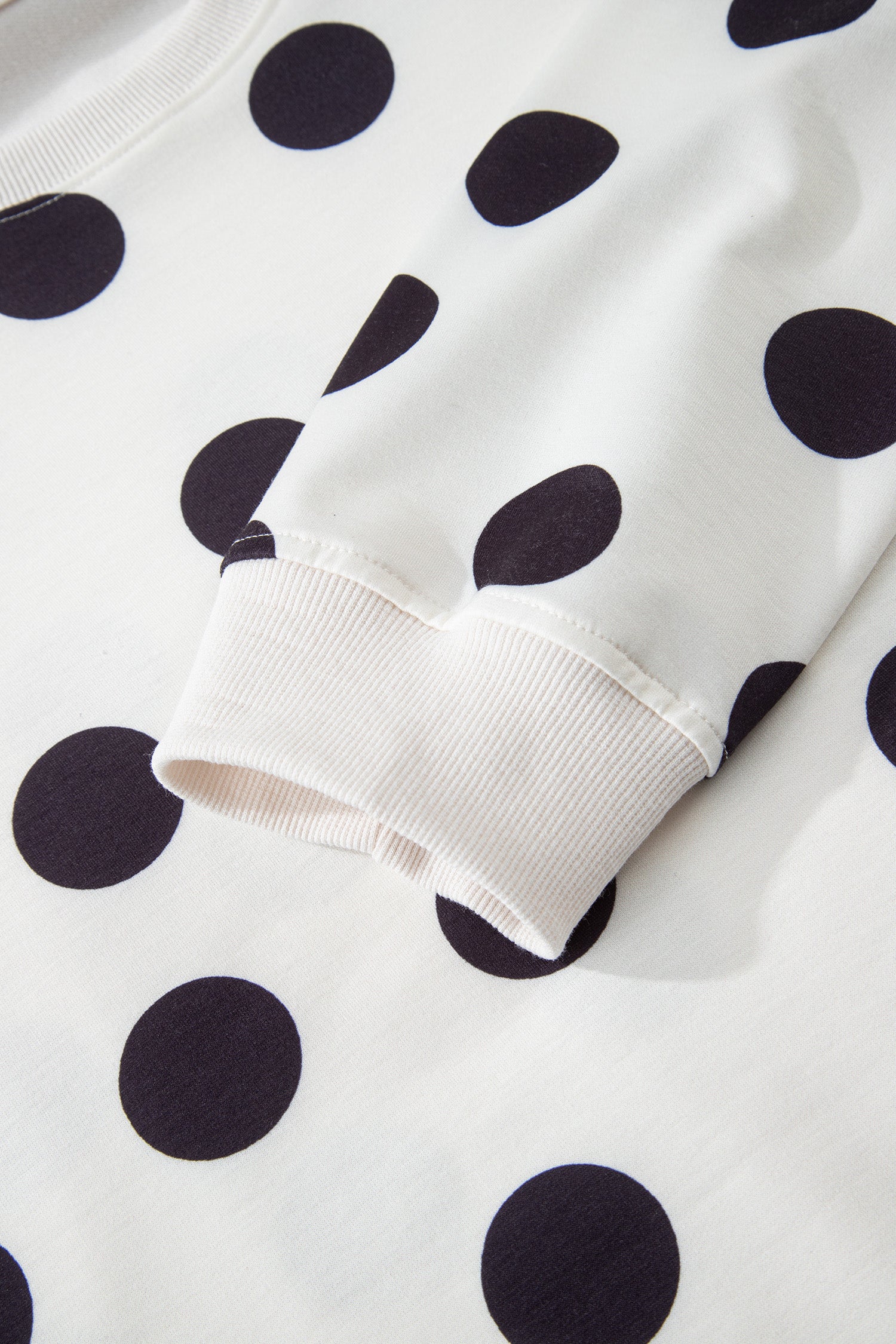 Beige Polka Dot Print Drop Shoulder Pullover Drawstring Jogger Pant Set