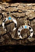 Black Cow Print Turquoise Inlay Crescent Shaped Dangle Earrings