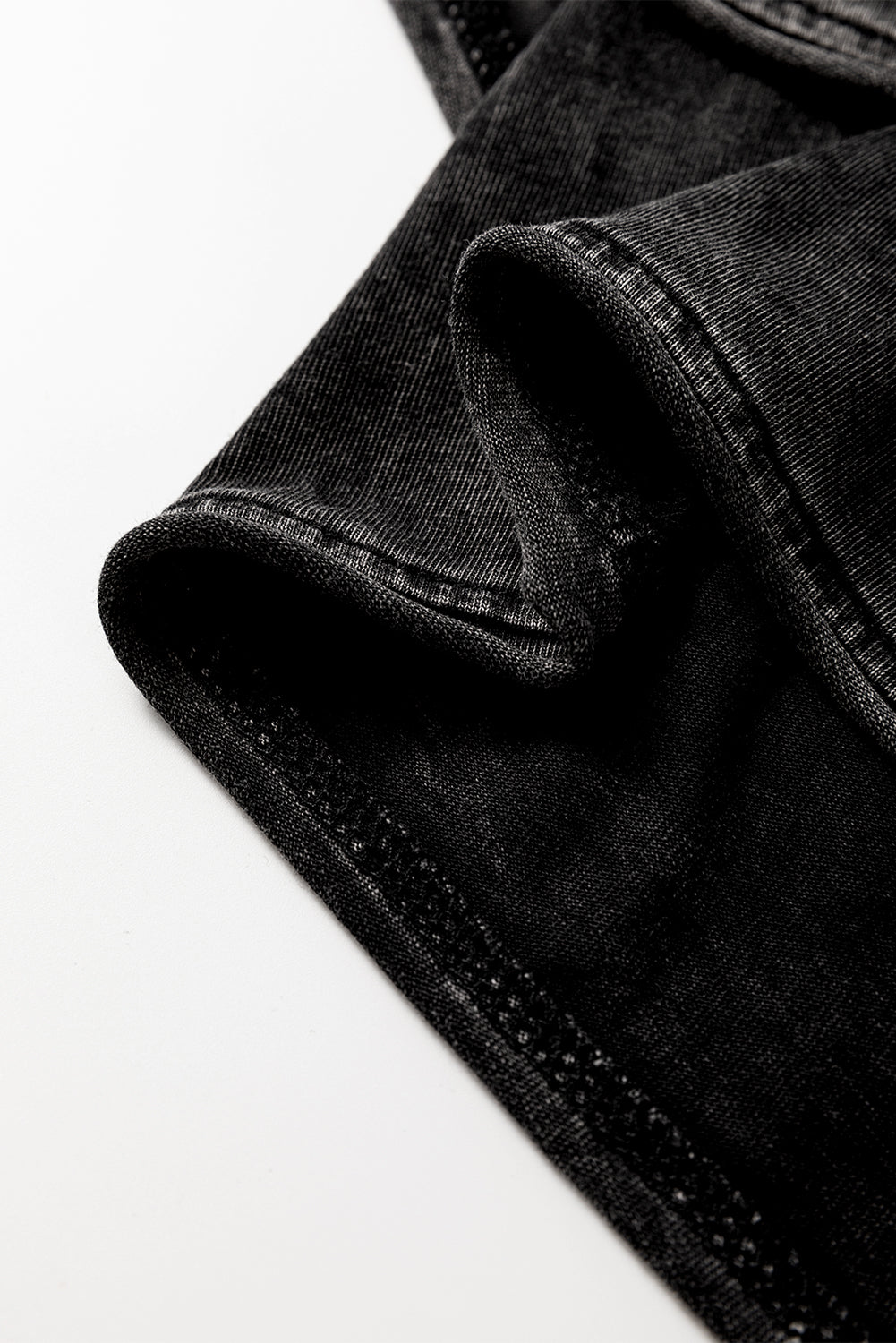 Black Mineral Wash French Terry Drawstring Elastic Waistband Casual Shorts