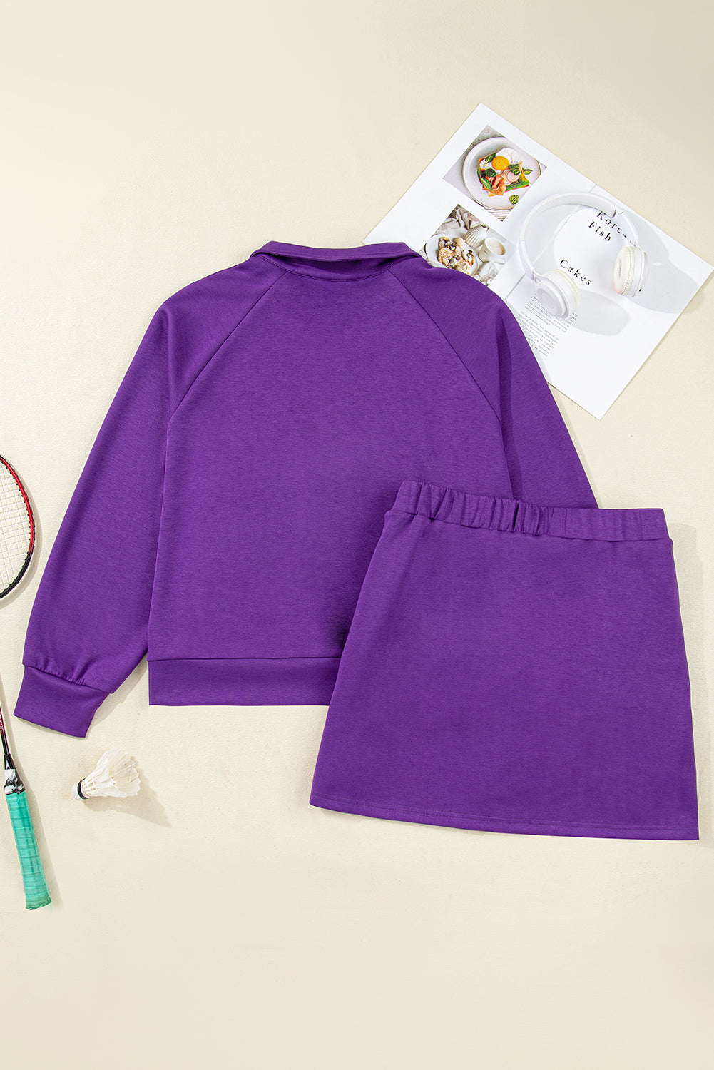 Dark Blue Half Zip Sporty Pullover Mini Skort 2pcs Outfit