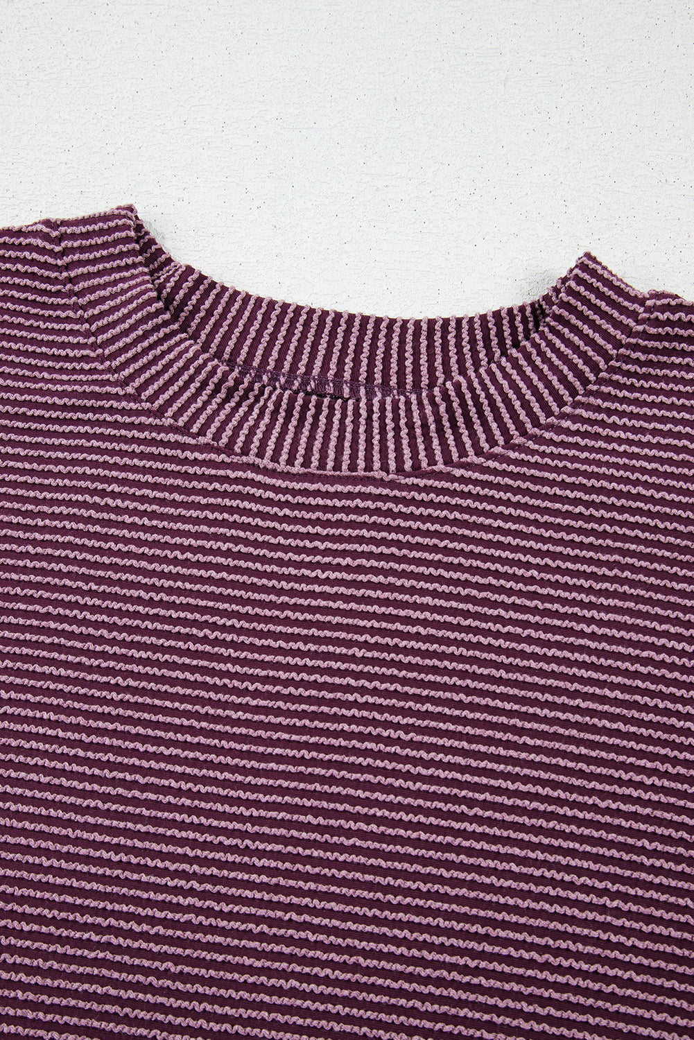 Bright Pink Plain Corded Knit Mock Neck T Shirt