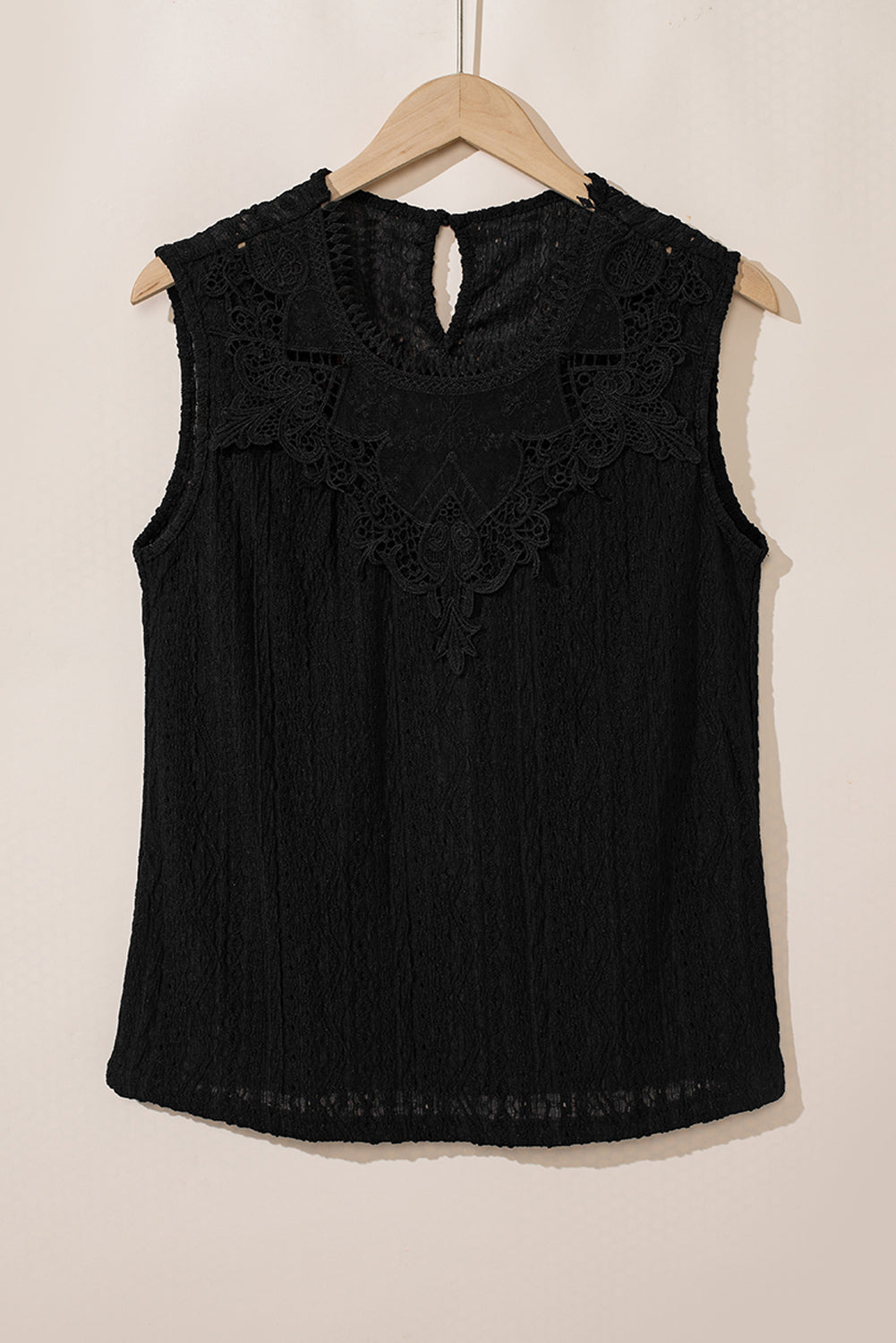 Apricot Guipure Lace Crochet Keyhole Back Tank Top
