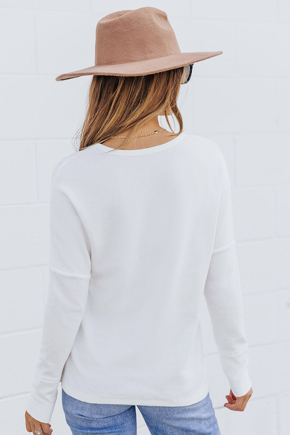 Black Waffle Knit Henley Top
