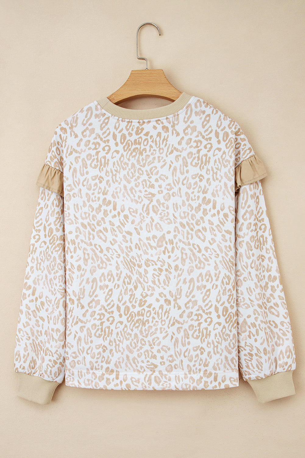 Khaki Plus Size Ruffled Arm Leopard Sweatshirt