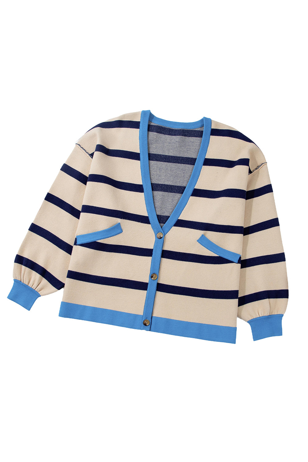 Pink Stripe Colorblock Drop Shoulder Buttoned Loose Cardigan