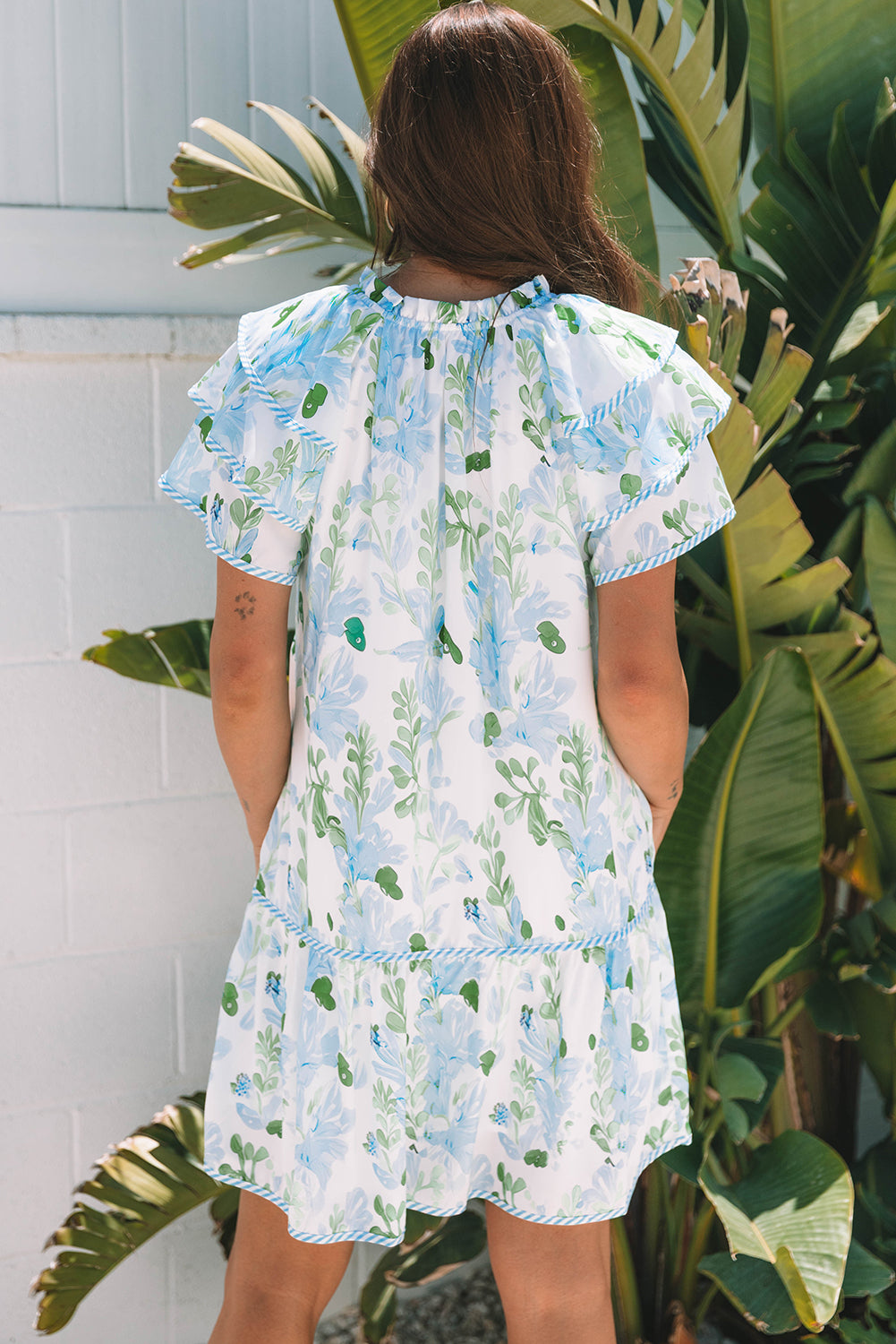 Pink Plus Size Floral Print Striped Detail Short Summer Dress
