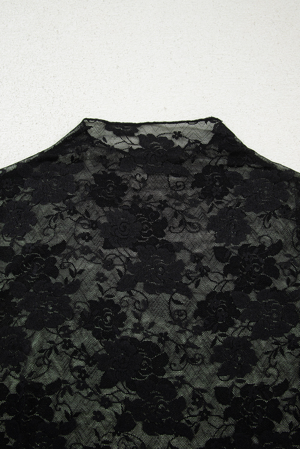 Black Floral Lace Mesh Short Sleeve Sheer Top