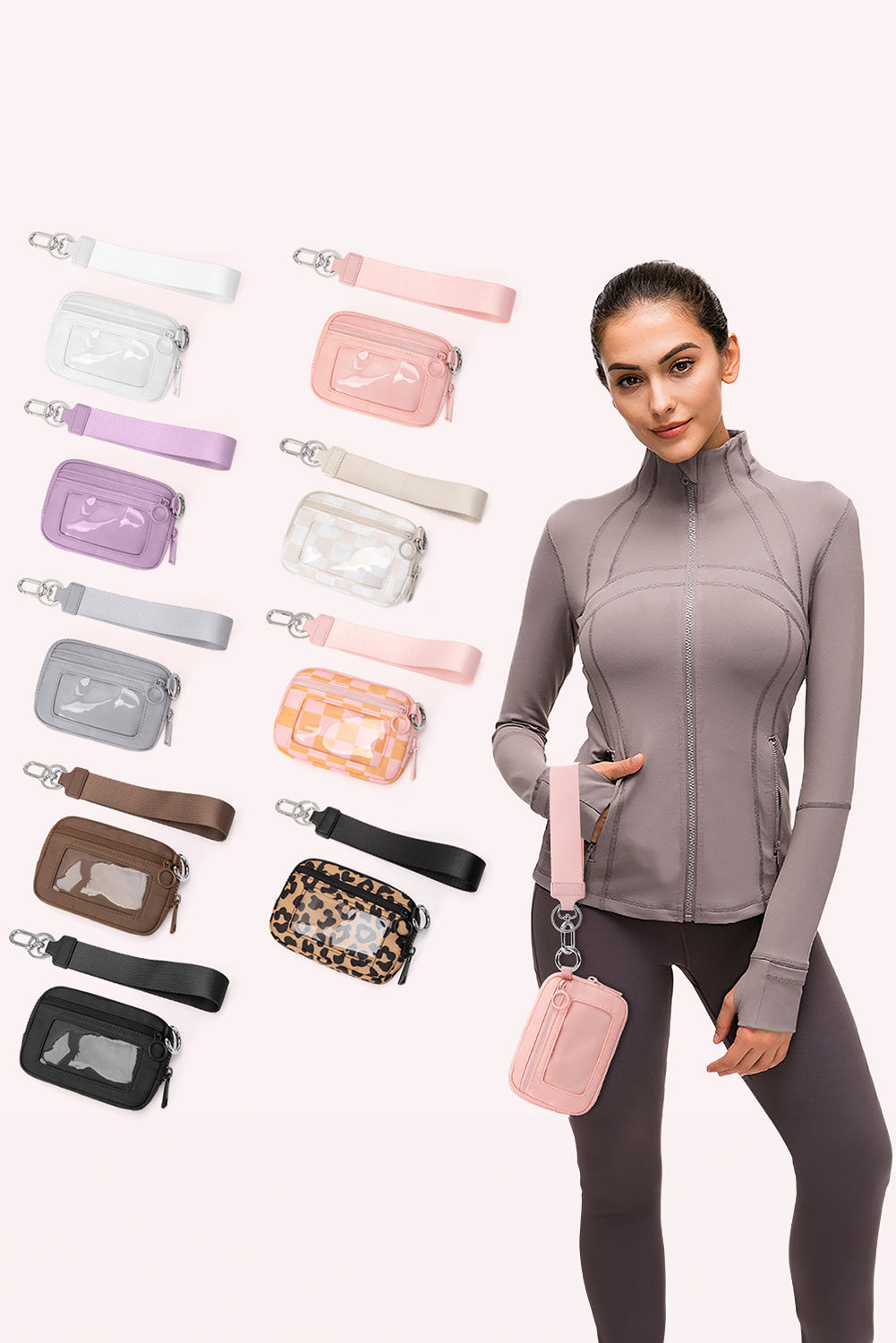 Pink Transparent ID Window Coin Storage Wrist Bag