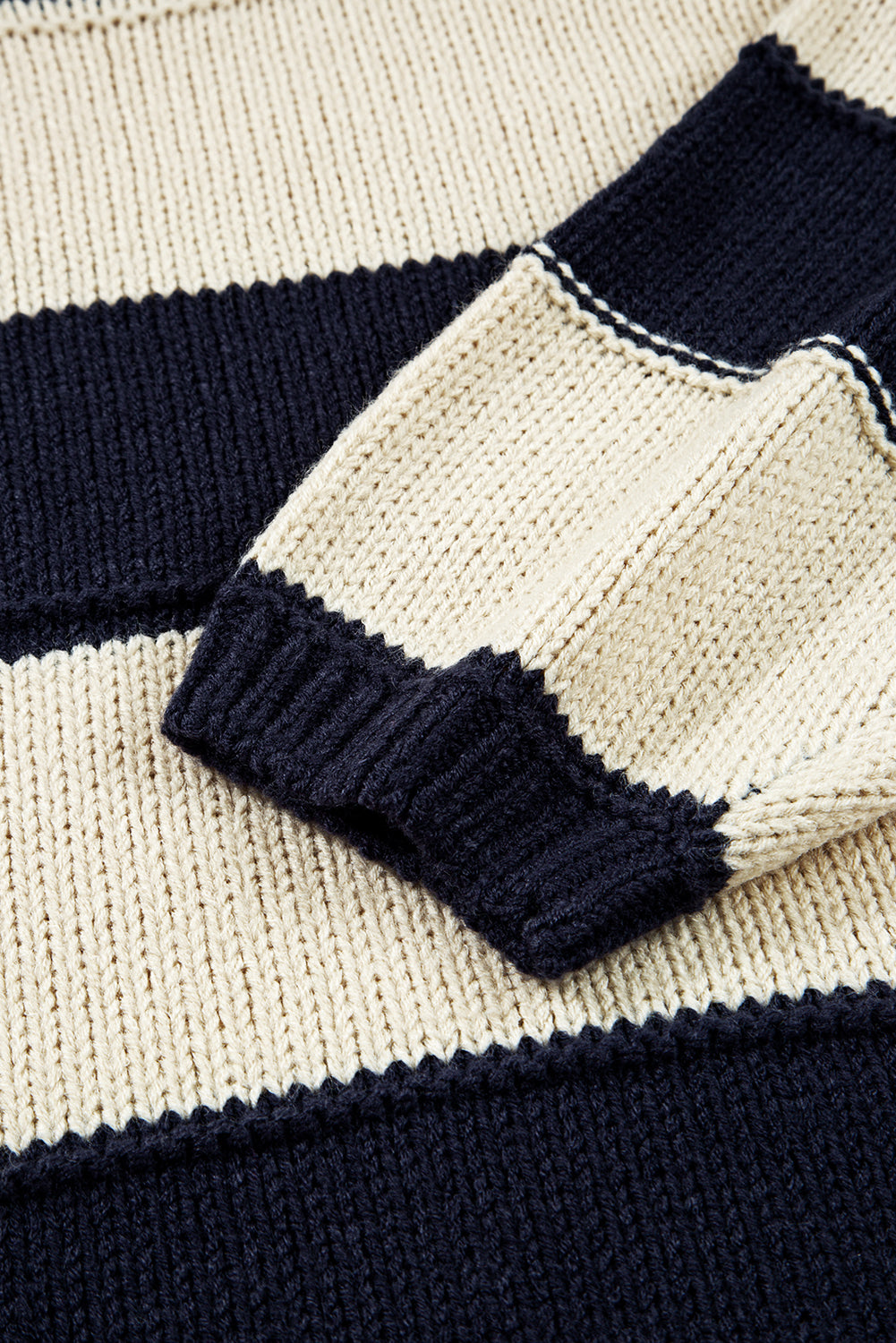 Khaki Stripe Color Block PLus Size Drop Shoulder Sweater