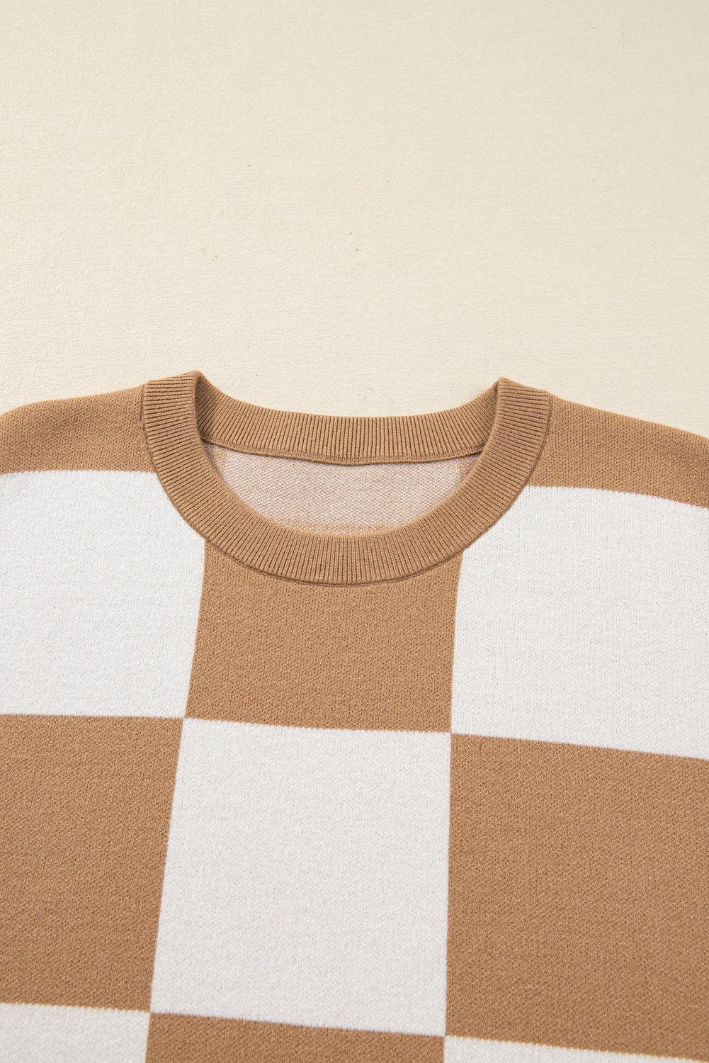 Black Checkered Pattern Loose Drop Shoulder Half Sleeve Sweater