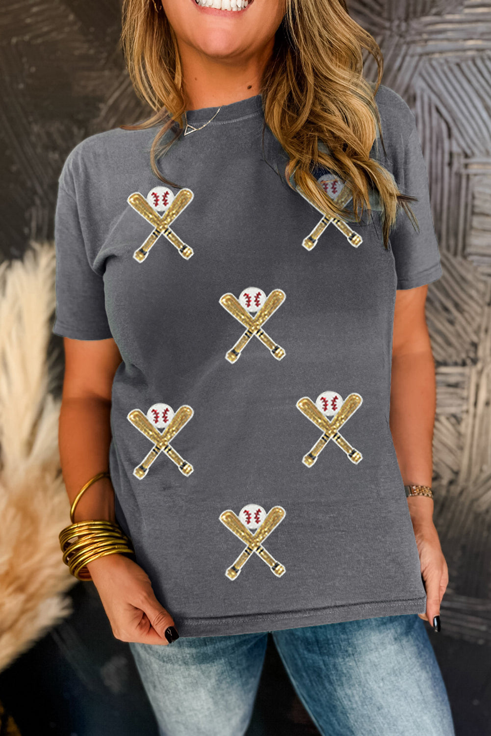 Gray Sequined Game Day Casual Tee