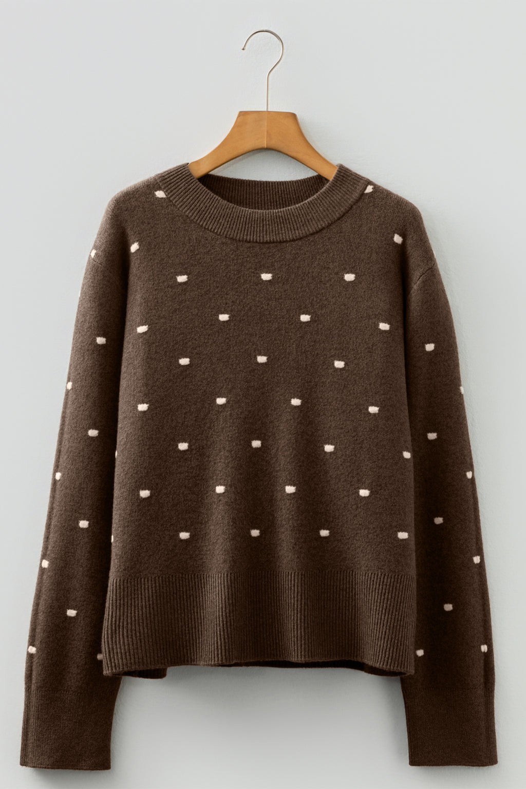 Chestnut Elegant Polka Dot Bubble Short Sleeve Sweater