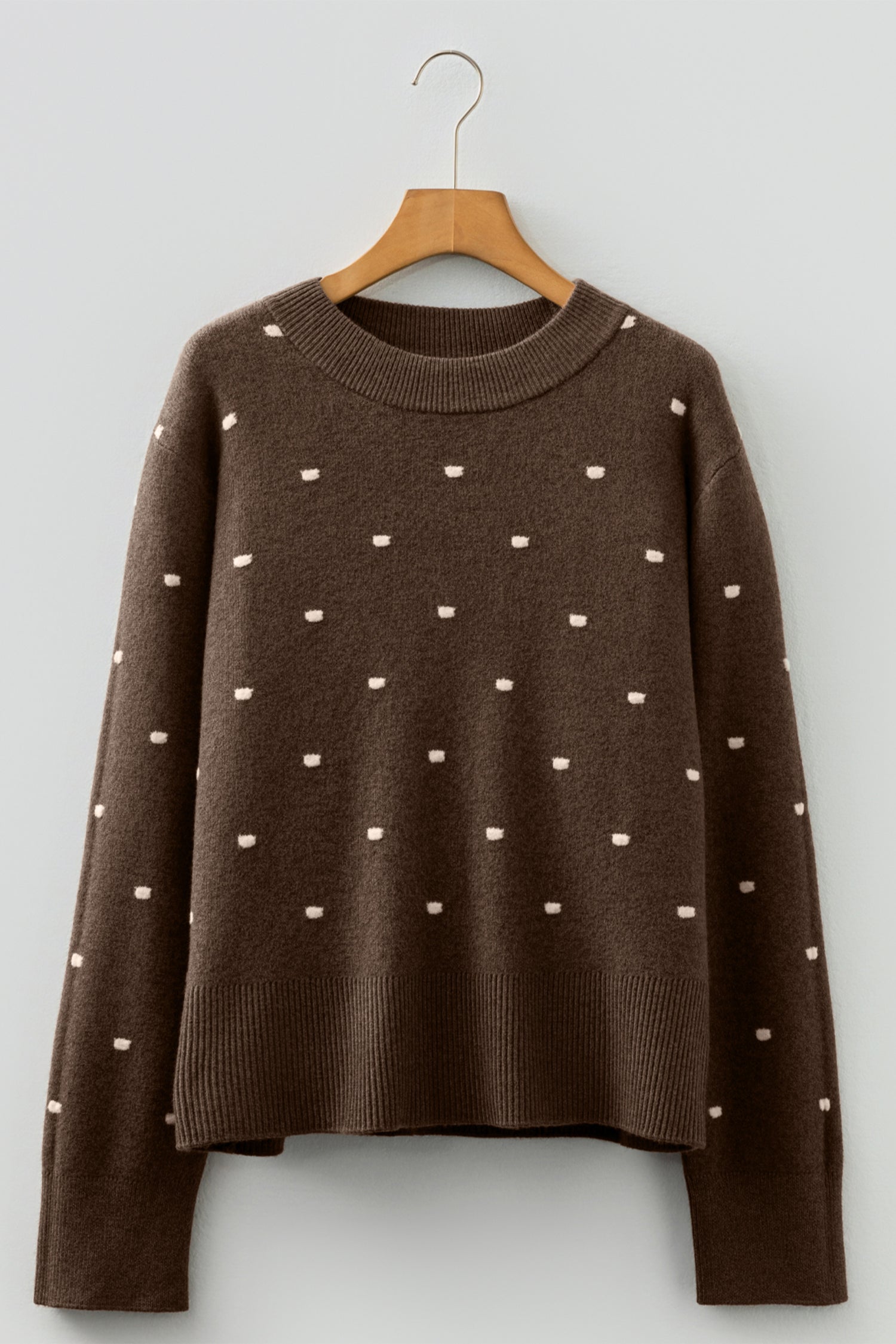 Chestnut Elegant Polka Dot Bubble Short Sleeve Sweater