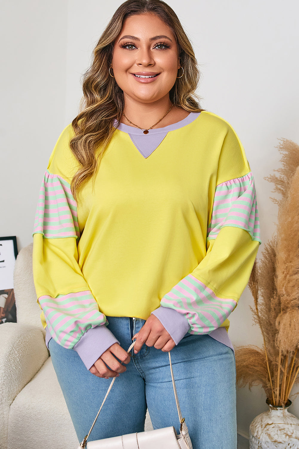 Jet Stream Striped Colorblock Patchwork Drop Shoulder Sweatshirt