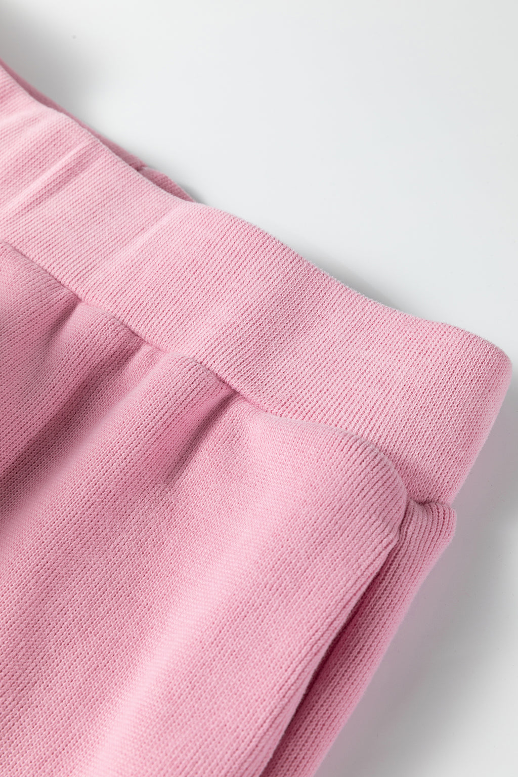 Pink Textured Knit High Neck Loose Tee Elastic Waist Loose Pant Set