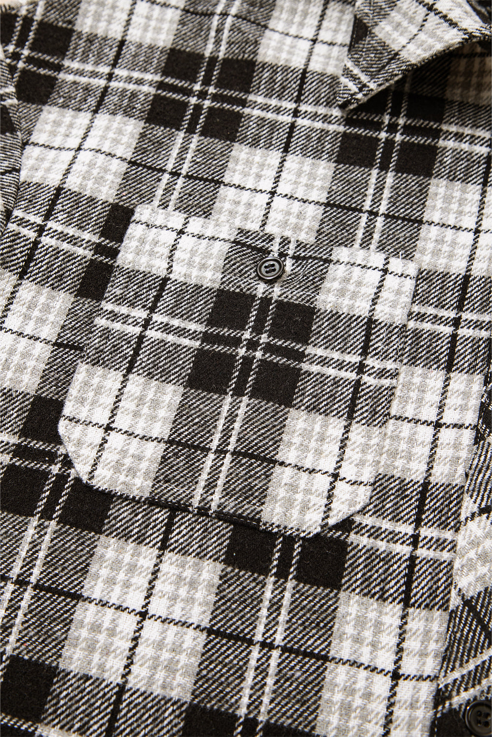 Black Plaid Print Chest Pockets Buttoned Shirt