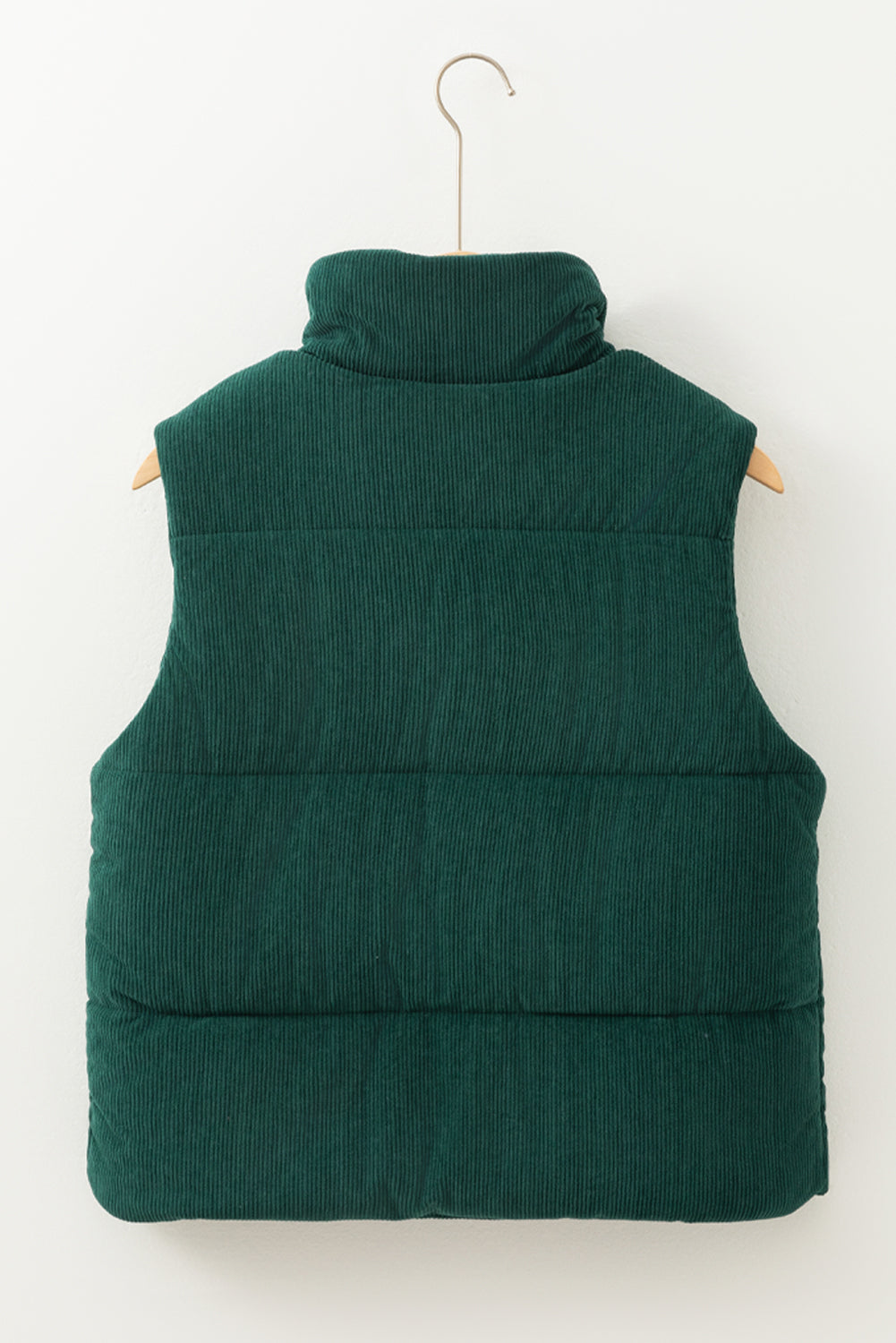 Beige Corduroy Stand Neck Zipped Puffer Vest
